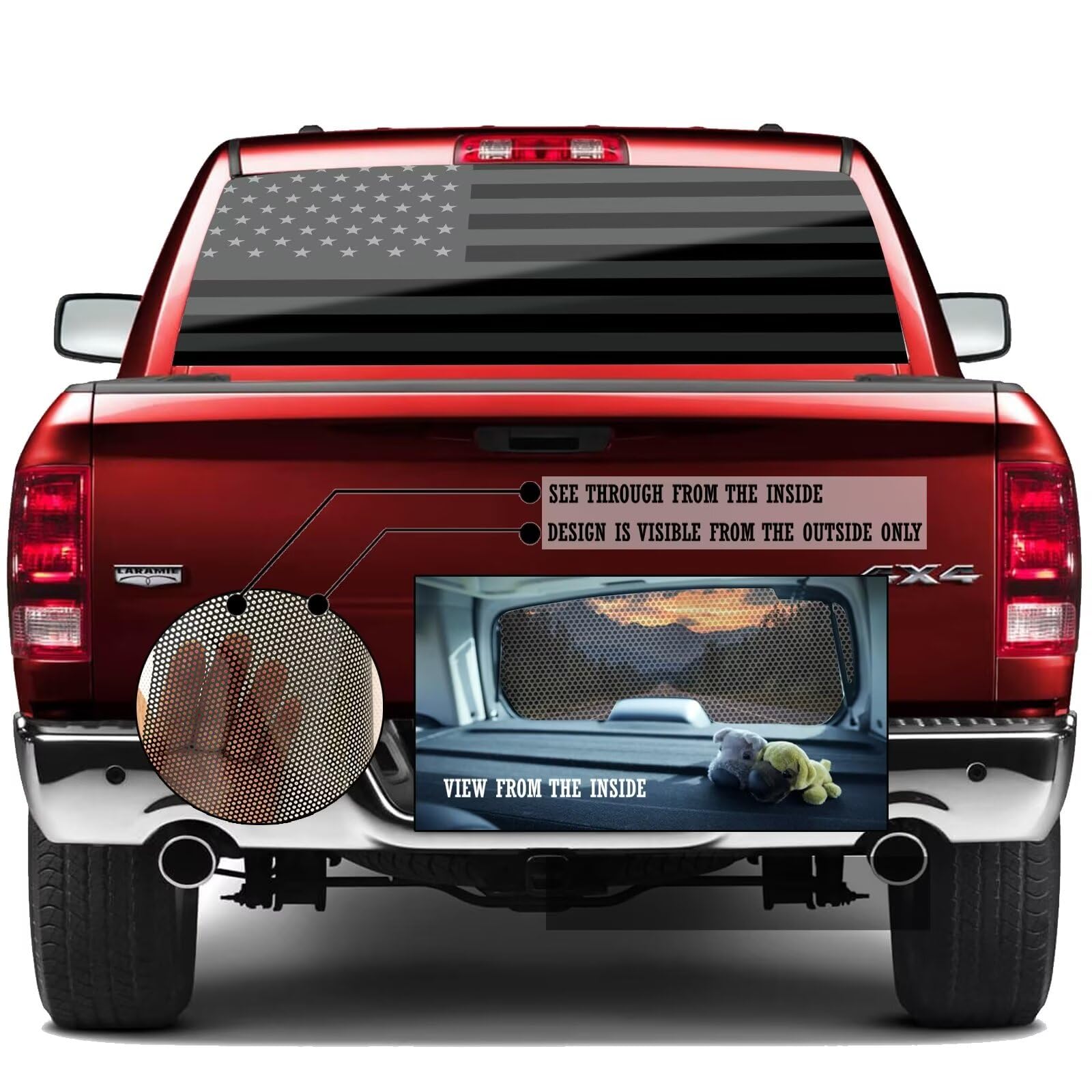 American Eagle Flag Rear Window Decal For Trucks – 65x22 Inch Perforated Vinyl Sticker