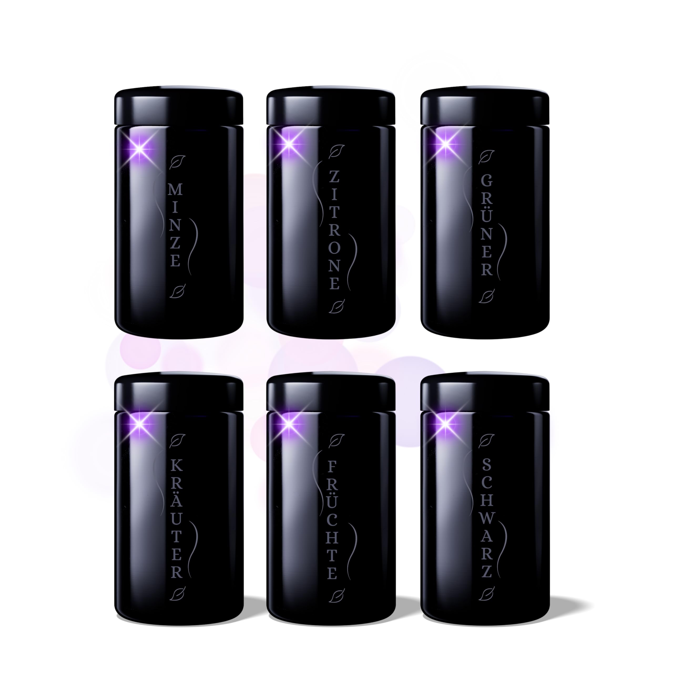 ANCEVIA edles Violettglas mit individueller GRAVUR Vorratsglas 300 ml – 6er Set luftdichte Vorratsdose mit Deckel | Miron Glasbehälter mit Deckel für z.B. Nüsse, Zucker, Tee & Kräuter