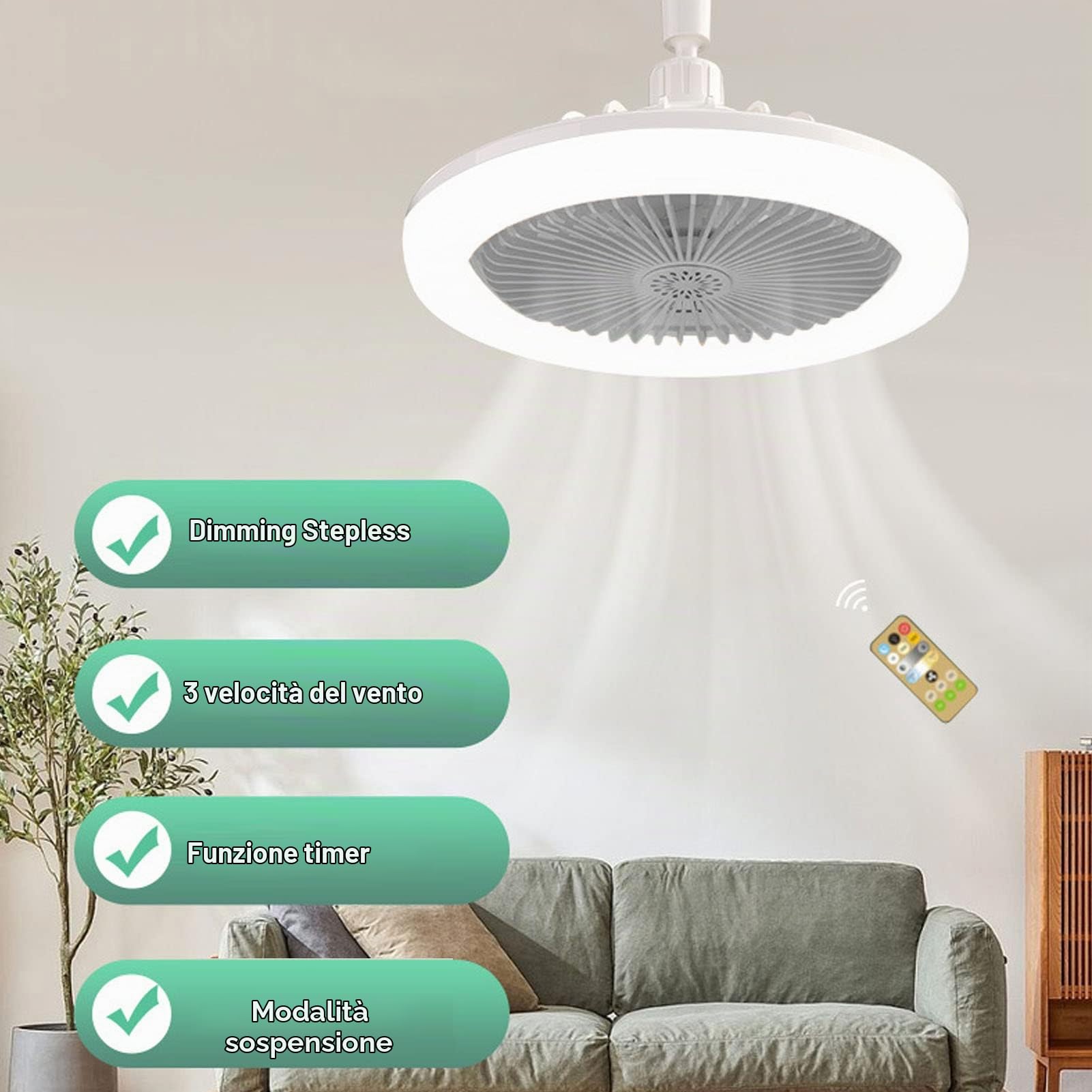 Ventilatore da Soffitto con Luci, Ventilatore da Soffitto Chiuso Regolabile a 3 velocità con Telecomando, Ventilatore Portalampada E27, Mini Ventilatore da Soffitto Luci per