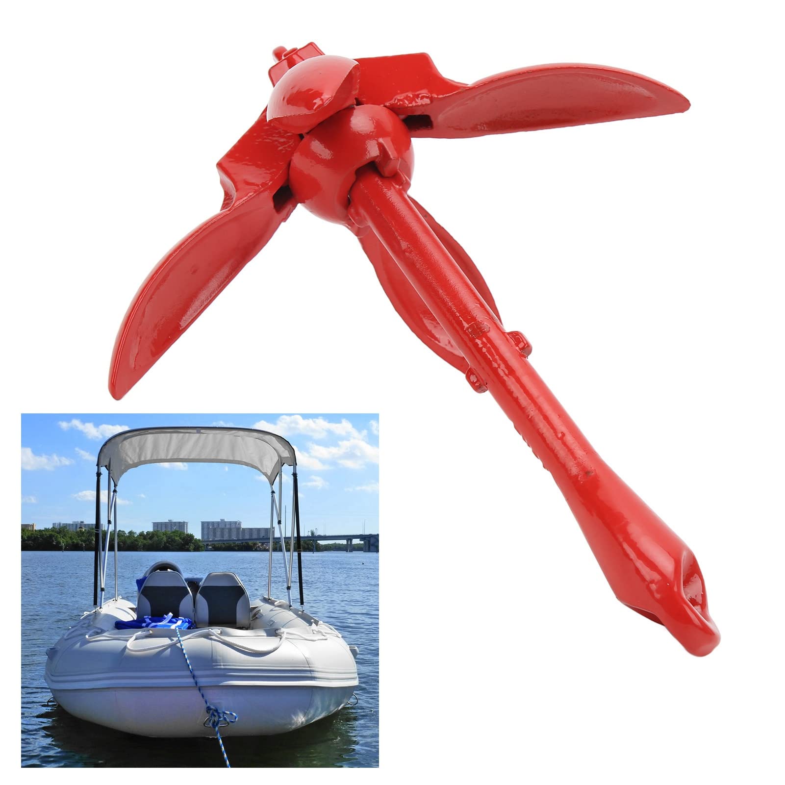Ancora Pieghevole Marina da 3,5 libbre, Ancora a Rampino a 4 Artigli in Acciaio al Carbonio per Barca da Kayak, Ancora Pieghevole Portatile con Struttura Robusta per gommone,