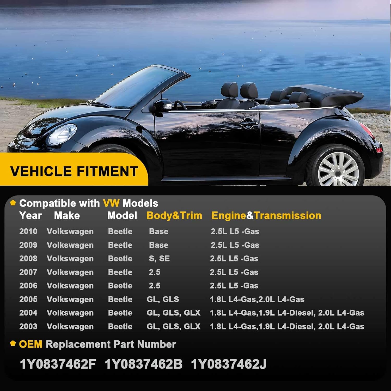 1Y0837462F Front Right Passenger Side Power Window Regulator Fit for Volkswagen Beetle Convertible 2003-2010, Replace# 1Y0837462B 1Y0837462J