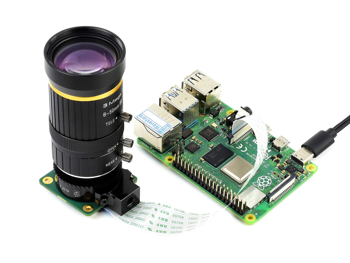 Waveshare Quality Industrial Zoom Lens 8-50mm Adjustable Focal Length with Adjustable Angle of View C-Mount Compatible with Raspberry Pi Camera