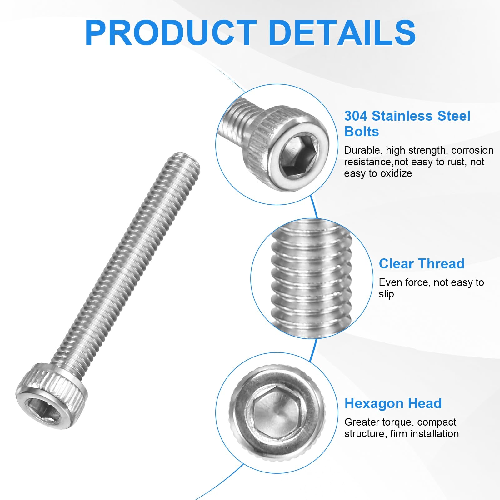 M METERXITY 50-Pack M3 x 22mm Socket Head Cap Screws, 304 Stainless Steel Hex Machine Bolts - Image 2