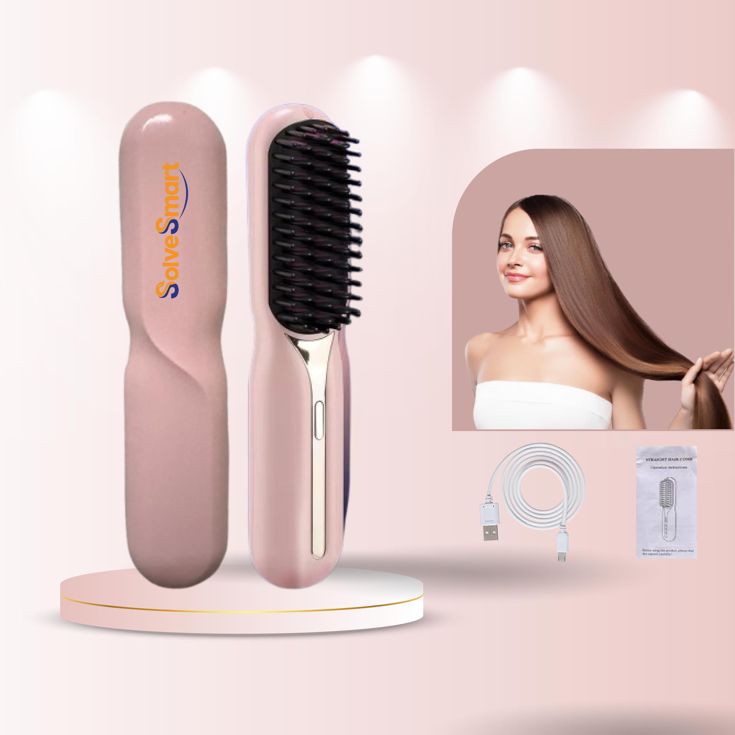 Upgraded Cordless Hair Straightener Brush, Portable Mini Straightening ...