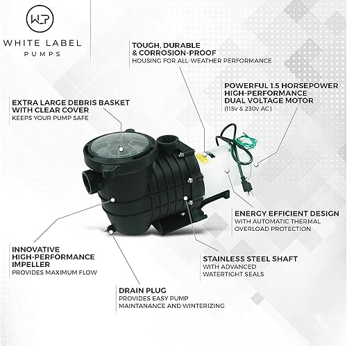 Miniatura 7 de Bomba de piscina en tierra - 110-120V220-240V, enchufe de pared (1.0 HP)