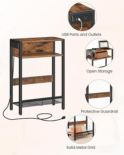 Miniatura 9 de Mesa auxiliar estrecha con estación de carga, mesa auxiliar pequeña, mesita de noche delgada para espacios pequeños, mesita de noche delgada con