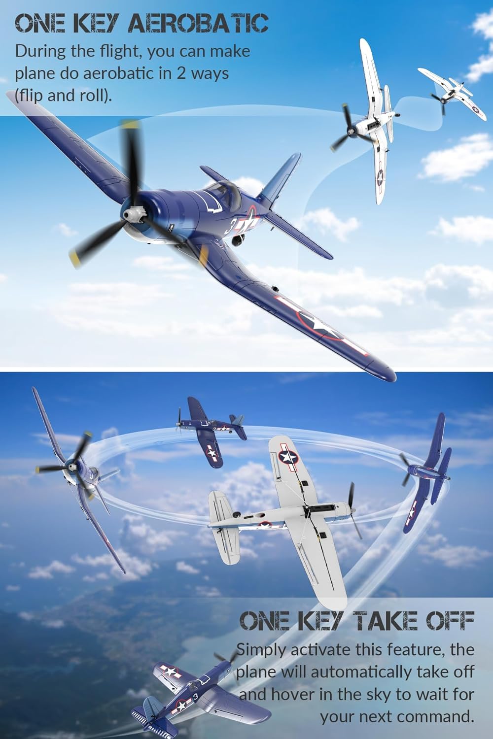 Fremego F4U RC Flugzeug, 2.4Ghz 4CH Jagdflugzeug Corsair Ferngesteuertes Flugzeug Modell Kunstflug Flugzeuge für Anfänger Erwachsene RTF