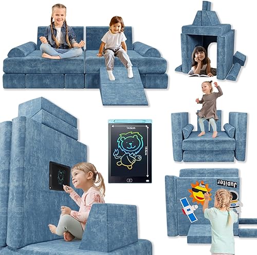 Sofá modular para niños con tablero de garabatos y calcomanías, juego de espuma 27D de alta densidad, sofá plegable convertible para niños con