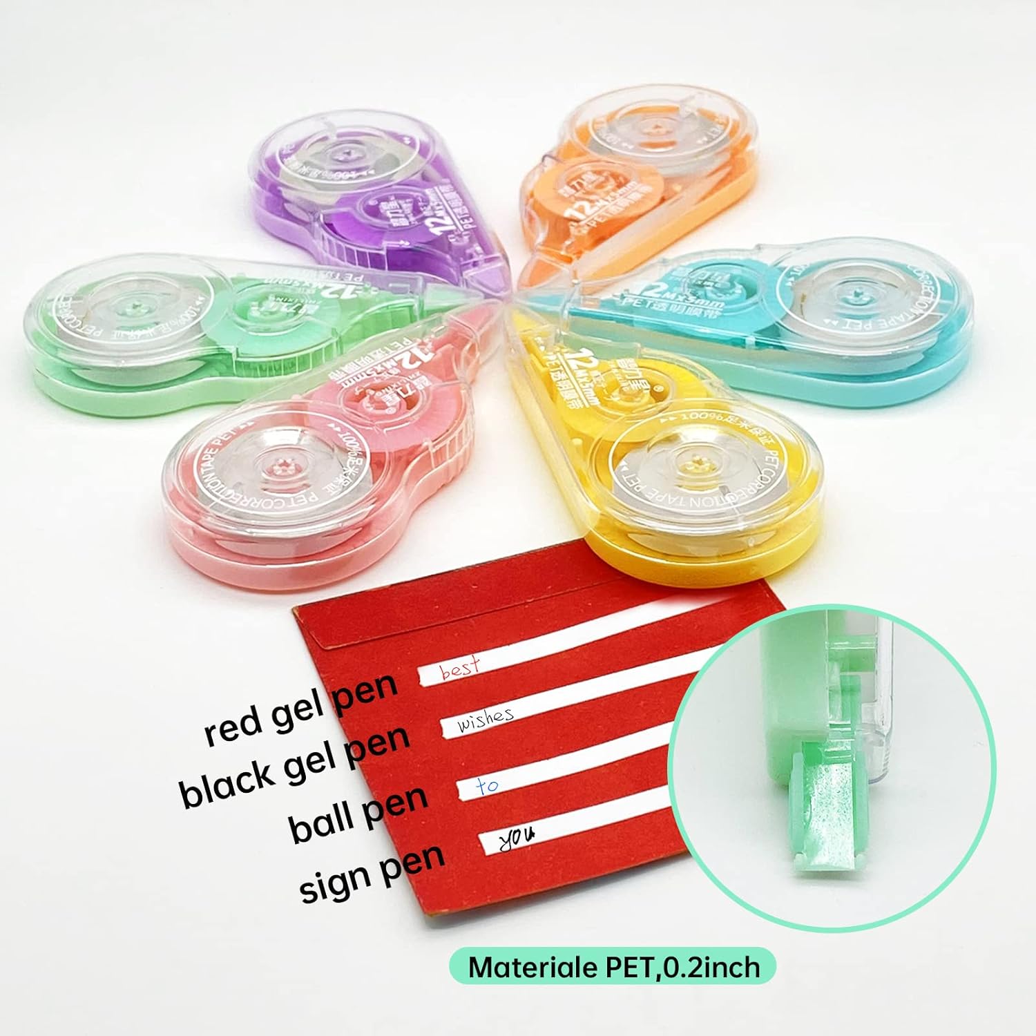 VIHOGFINT Correction Tape,Thickening with Core White Out Tape Pen for School Office Supplies,0.2 x 472 Inch,6 Count(Colorful) : Office Products