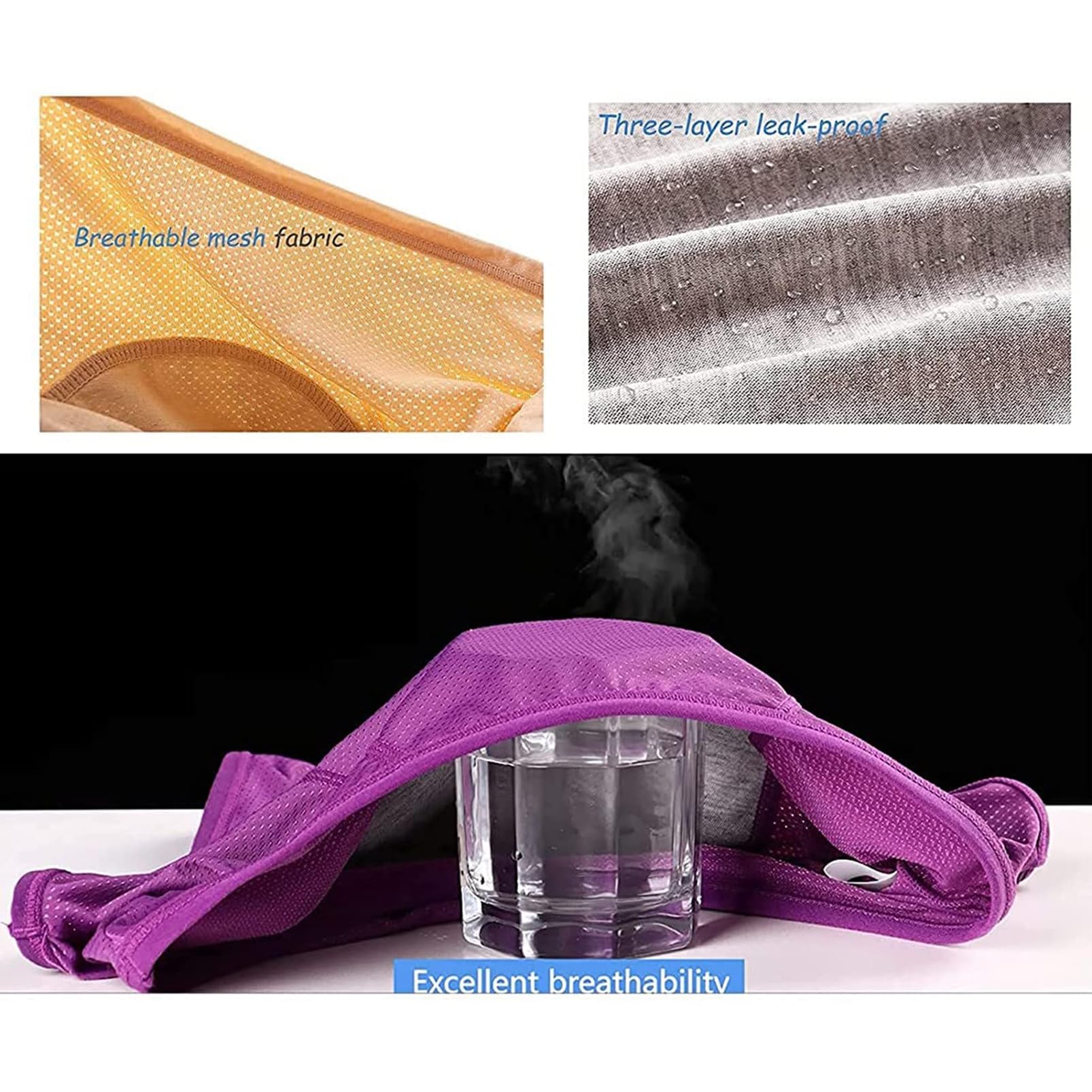 Pantalones de Período para Mujer, Paquete de 6 Bragas Menstruales a Prueba de Fugas, Ropa Interior Posparto de Cintura Media Alta, Braguitas de Algodón Menstrual a Prueba de Fugas