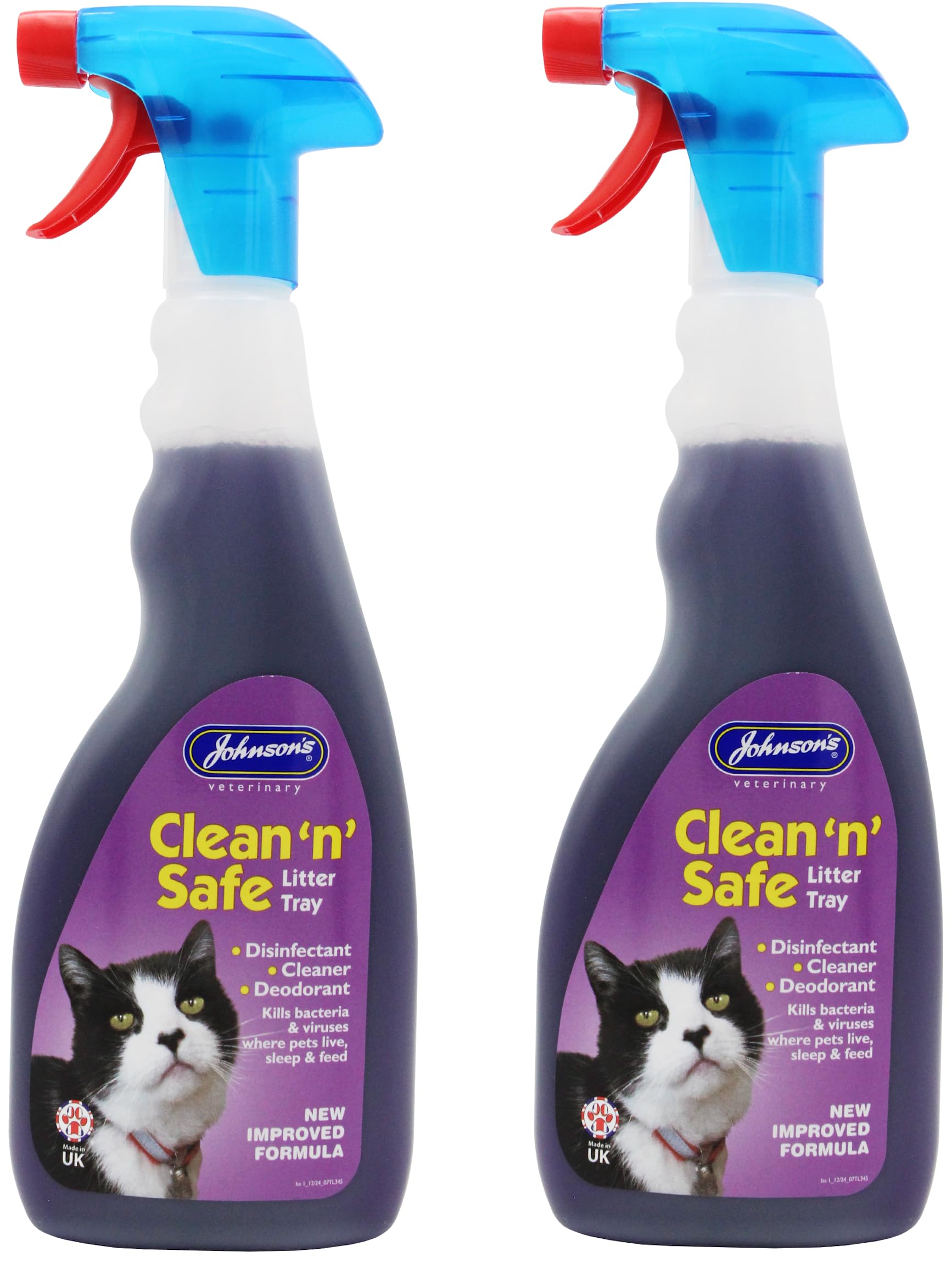 WUNDAPETS JOHNSON'S VETERINARY CLEAN 'N' SAFE CAT LITTER TRAY DISINFECTANT CLEANING SPRAY 500ML, 2 PACK