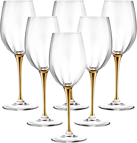 Miniatura 8 de Barski Copas de vino blanco copa de cristal copa de agua tallo dorado brillante juego de 6 copas 14 onzas fabricadas en Europa