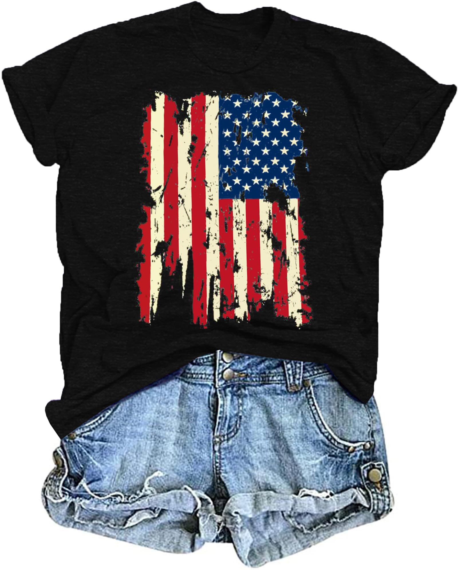 LAWOZZOS USA Shirts for Women 4th of July Shirt Patriotic T-Shirt American Flag Short Sleeve Tops