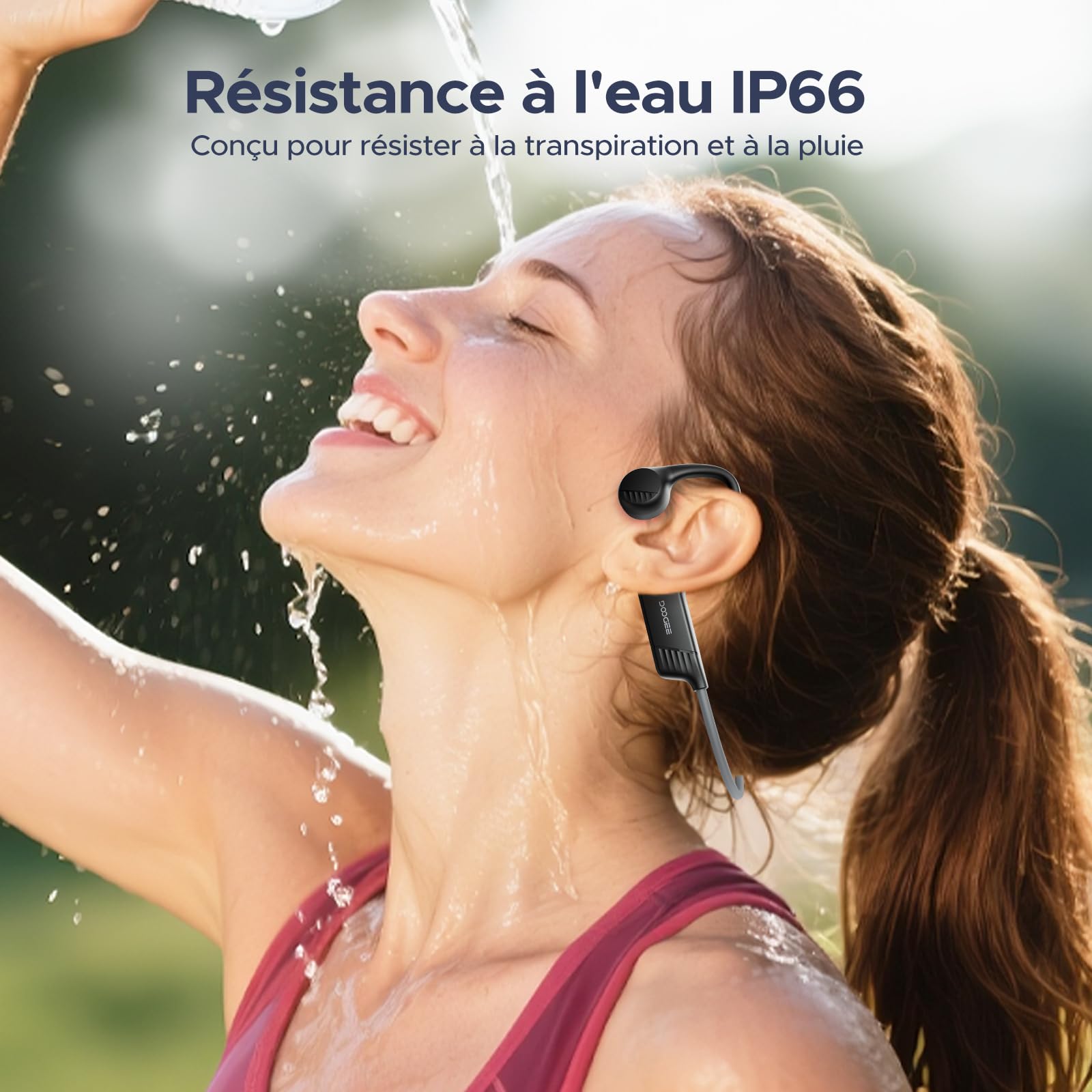 Casque Conduction Osseuse Bluetooth, Design Ouvert Oreilles Libres, IP66 Étanche 10h d'Autonomie Léger 25g, Ecouteur Conduction Osseuse Sport pour Course, Vélo et Entraînement - Noir
