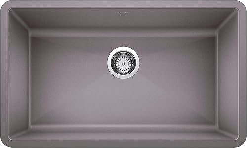 Vista 14 de BLANCO 443121 PRECIS SILGRANIT Fregadero de cocina de montaje inferior super sencillo 32" de largo X 19" de ancho - Gris volcán