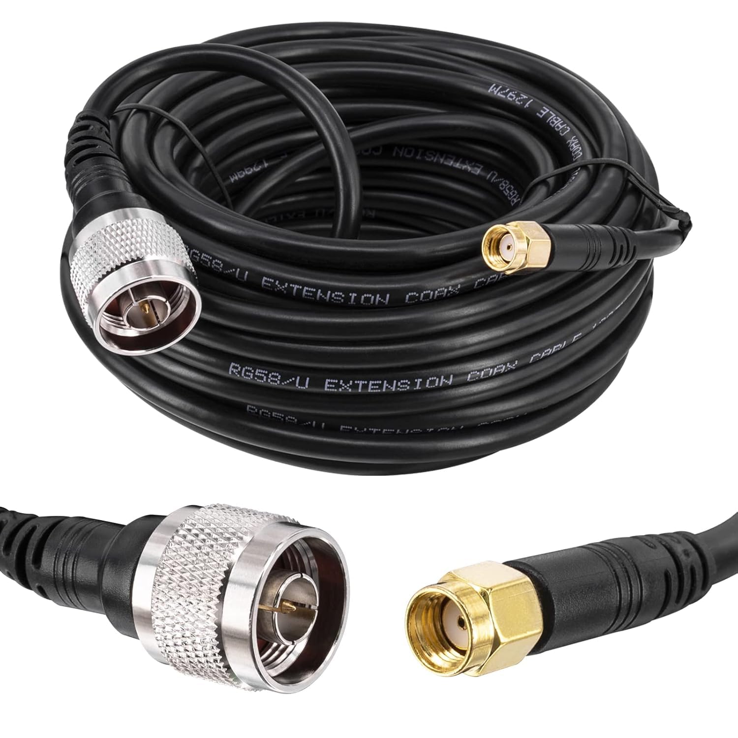 15 m de cable coaxial RG58 de baja pérdida para antena wifi, jumpers y pigtails, de N macho a RP-SMA macho (orificio), 50 ohmios, para 3G/4G/LTE/Ham/GPS/RF antena FPV, wifi, router wlan