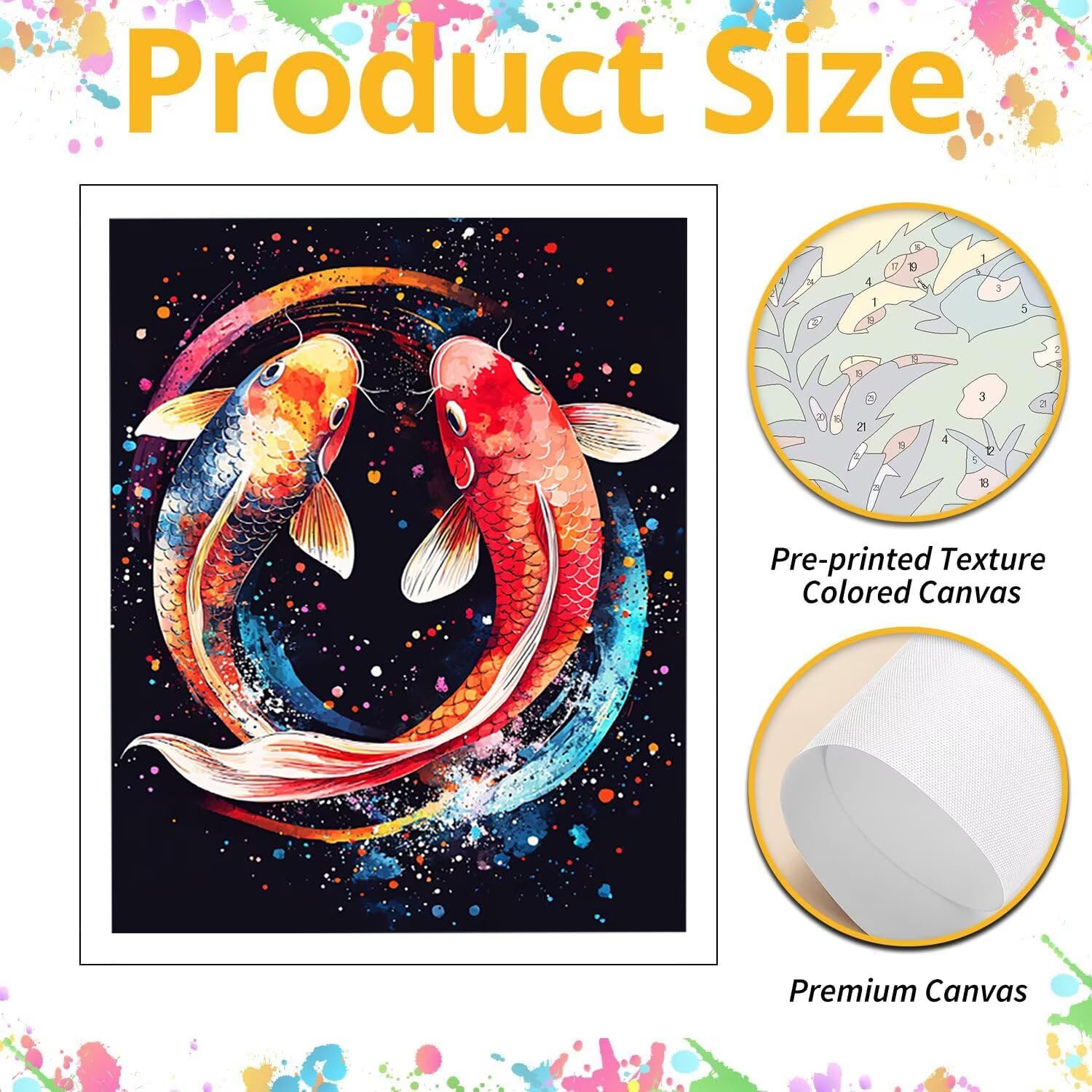 WEISHIWE Malen nach Zahlen Erwachsene Koi Karpfen, 70x90cm x-502 | Malen nach Zahlen Erwachsene Leinwand Kit, DIY Handgemalt Ölgemälde Set mit 3-Pinseln und Acrylfarbe für Wanddeko,Ohne Rahmen