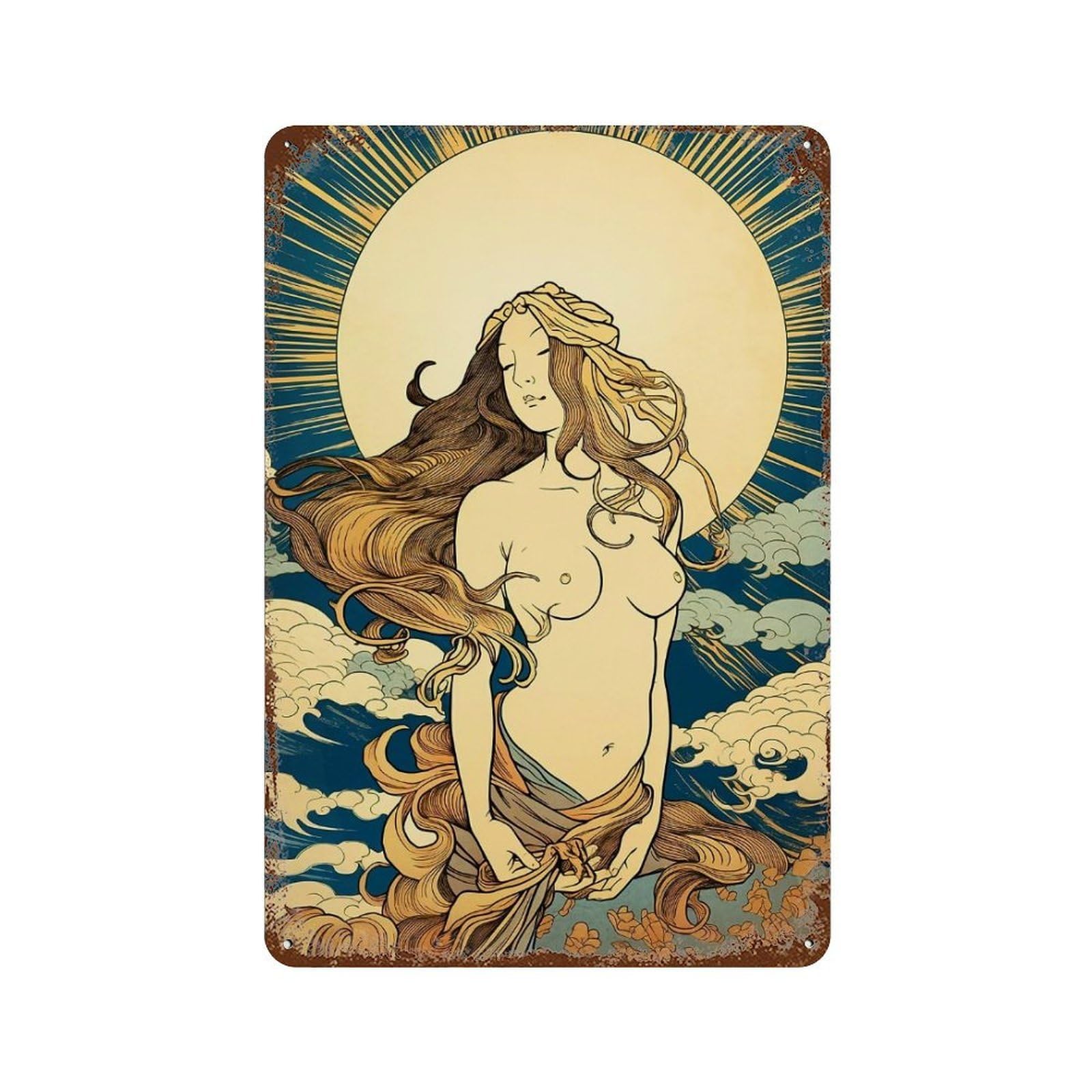 Hathor Goddess Of Beauty Aged Metal Wall Plaque 11.8"x7.9", for Office, Studio And Wall Decor, Novelty Wall Decor