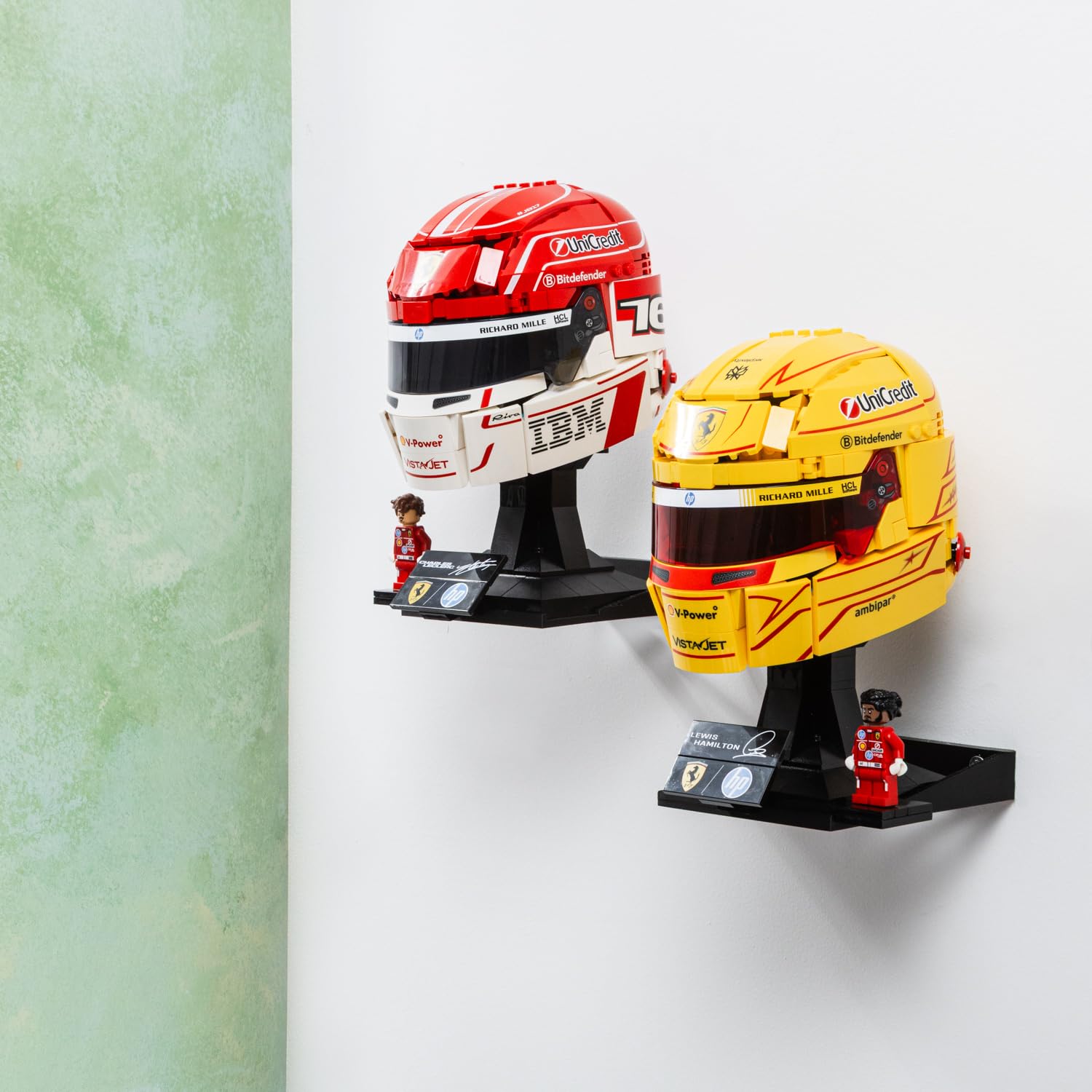 2X Wall Mount Compatible With LEGO Lewis Hamilton Helmet 43022 - Compatible With LEGO Charles Leclerc Helmet 43014 - UK Made - Helmets Not Included – Screws and Wall Plugs Included (Double Pack)