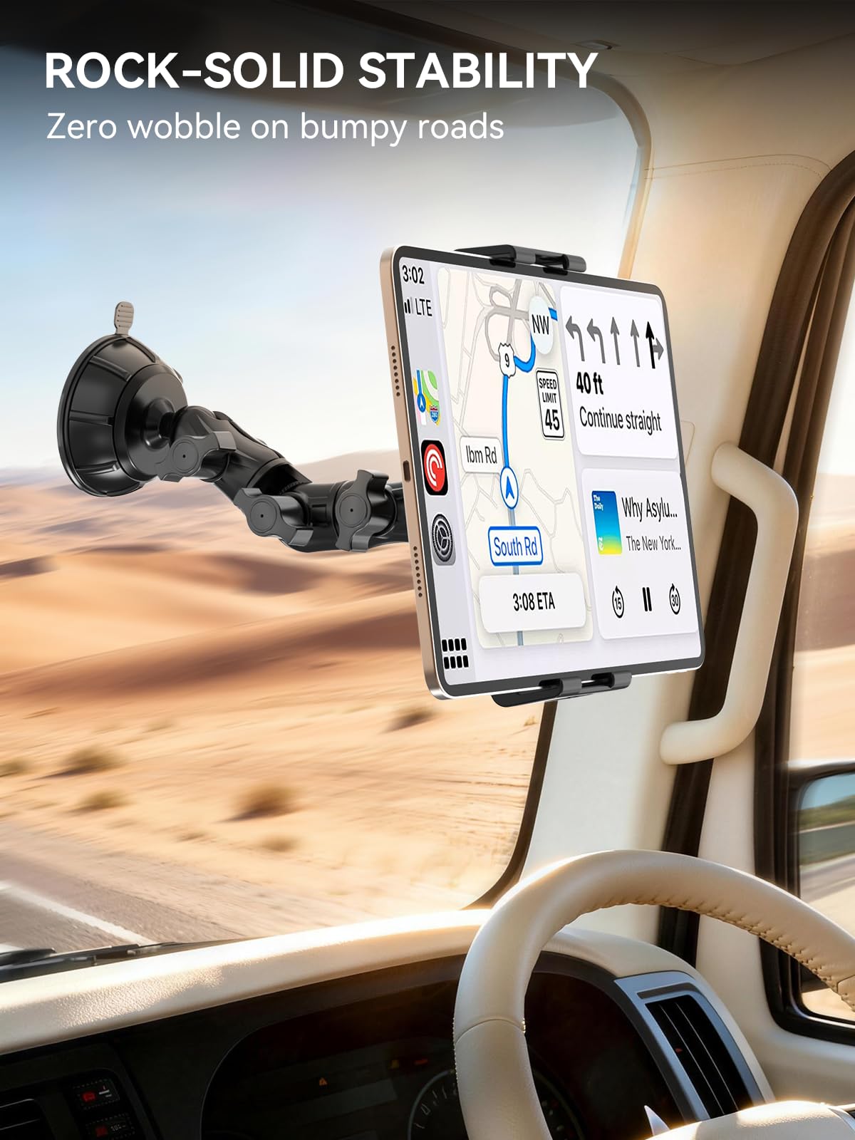 OHLPRO Supporto Tablet Auto Camion Cruscotto Parabrezza, Porta iPad da Auto Girevole a 360° con Braccio Lungo & Ventosa Potente, Supporto Tablet per iPad Pro 12.9 Air Mini Galaxy Tab 4,7-13"