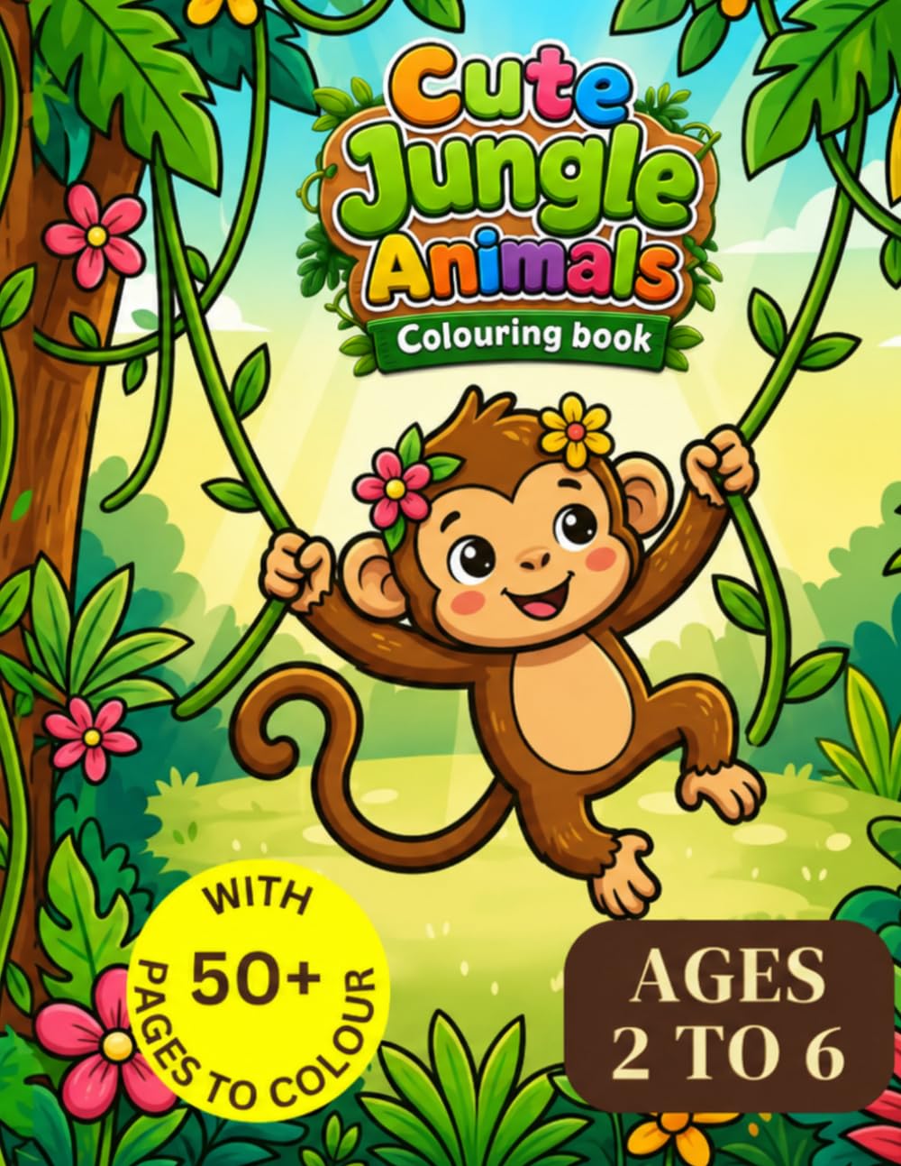 Cute Jungle Animals Colouring Book: Fun and Easy Colouring Pages for Kids Ages 2–6 | Lion, Elephant, Monkey and More (Kids Colouring Books)