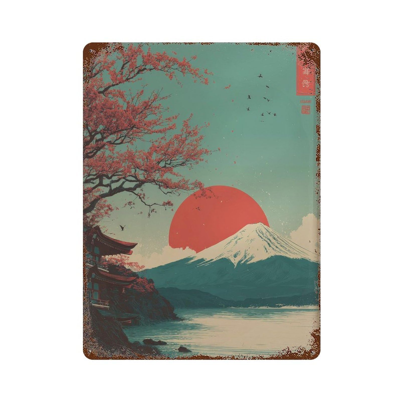 xiaoxiaoshen Mount Fuji Cherry Blossom. Japanese Ukiyo Wall Decor Art Metal Tin Poster Modern Home Decor Art Home Bar Shop Decorations Vintage Sign 40x30cm