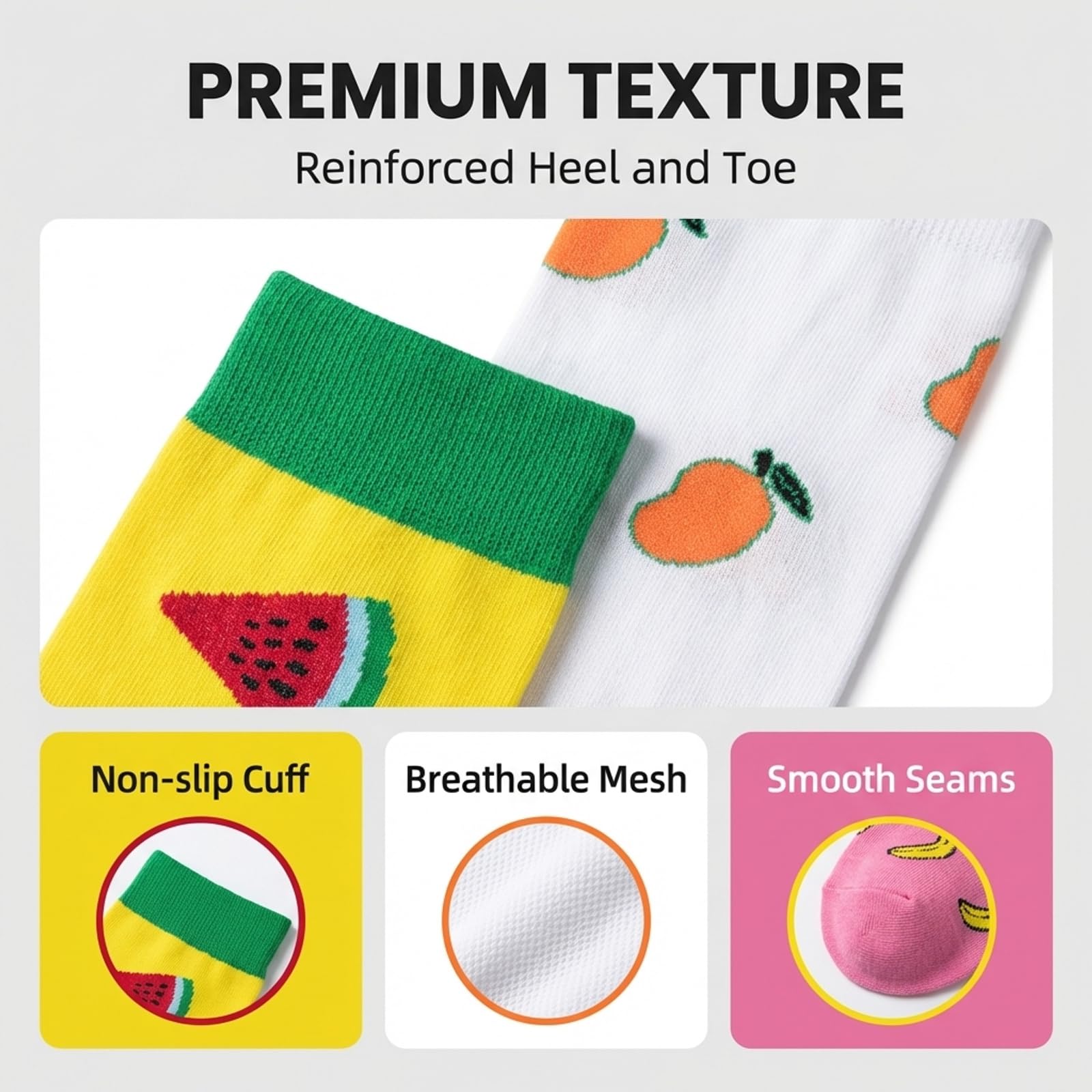 LEOSTEP 6 pares de calcetines de compresión para hombres y mujeres, soporte diario para viajes, trabajo y estilo de vida activo, calcetines respirables cómodos(Fruta,S-M)