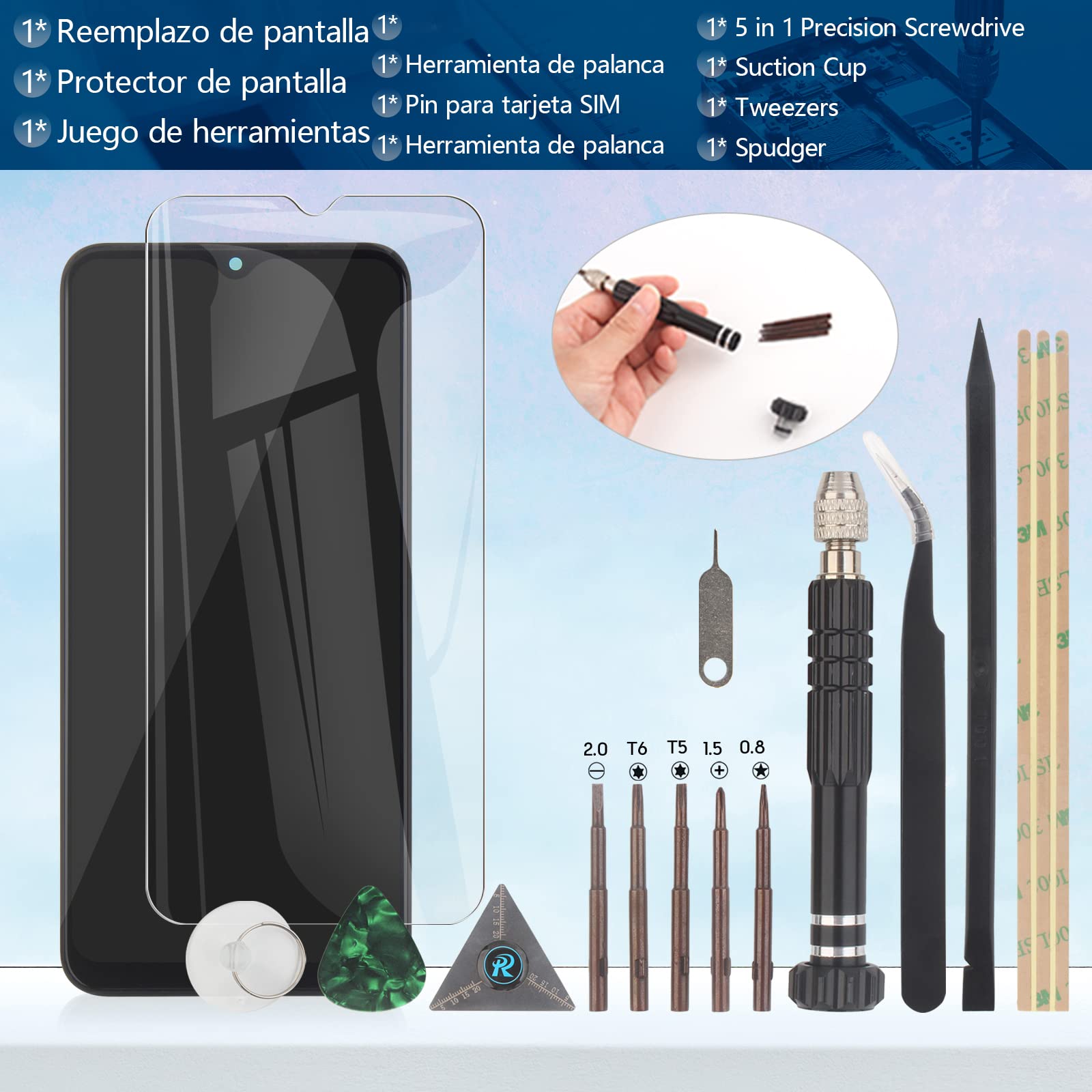 RongZy Pantalla para Xiaomi Redmi 9 Táctil LCD de Repuesto Ensamblaje Digitalizador Reemplazo para Redmi 9 con Herramientas (Negro con Marco)