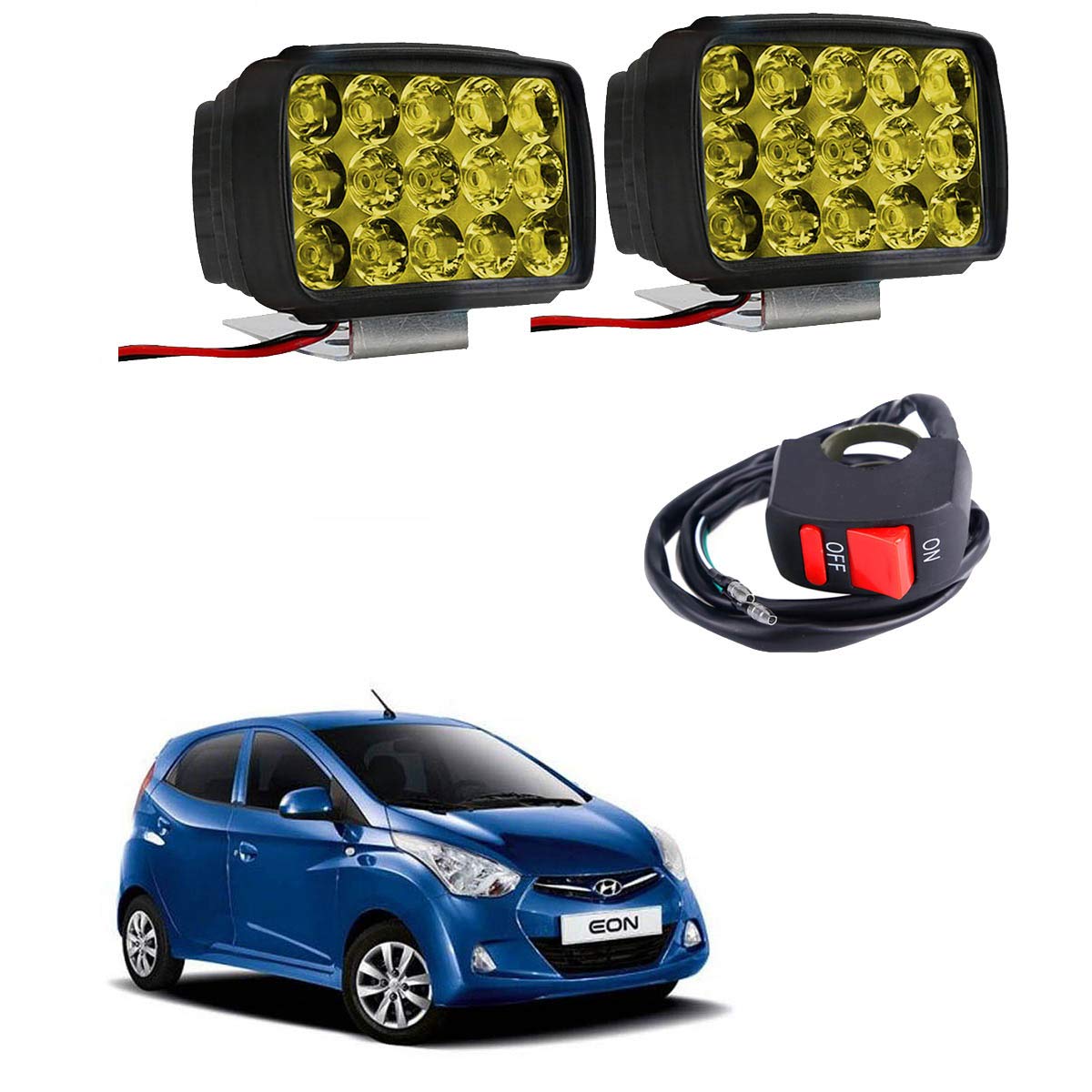 Kandid Car 15 LED Transformer Car Fog Light Lamp (Yellow) Mini with ON/Off Switch for Hyundai Eon (Set of 2)