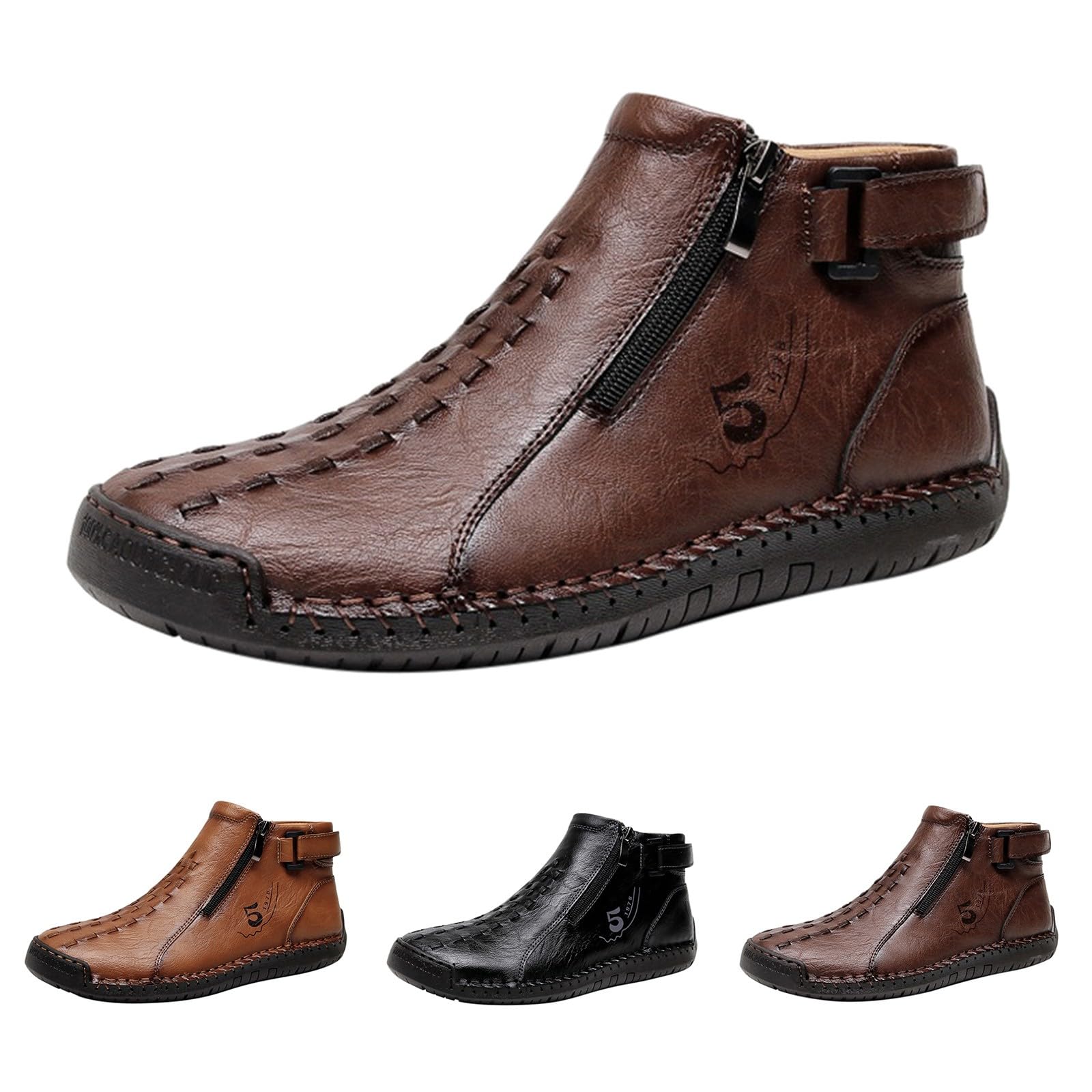 Generisch Scarpe da trekking da uomo, alte 38-48, estive, da barca, con cerniera, morbide, antiscivolo, vintage, senza lacci