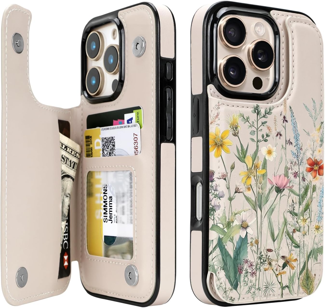 uCOLOR for iPhone 16 Pro Wallet Case with Card Holder PU Leather RFID Blocking Design iPhone 16 Pro flip case for Women Men Magnetic Clasp Kickstand Design 6.3 inch (Desert Flowers)