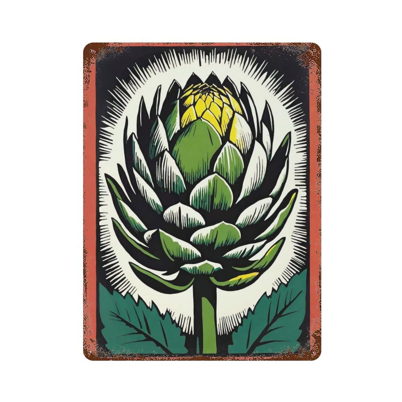 Garage Style Vintage Artichoke Distressed Metal Wall Sign 15.7"x11.8", Shabby Chic Decor for Bar And Workshop