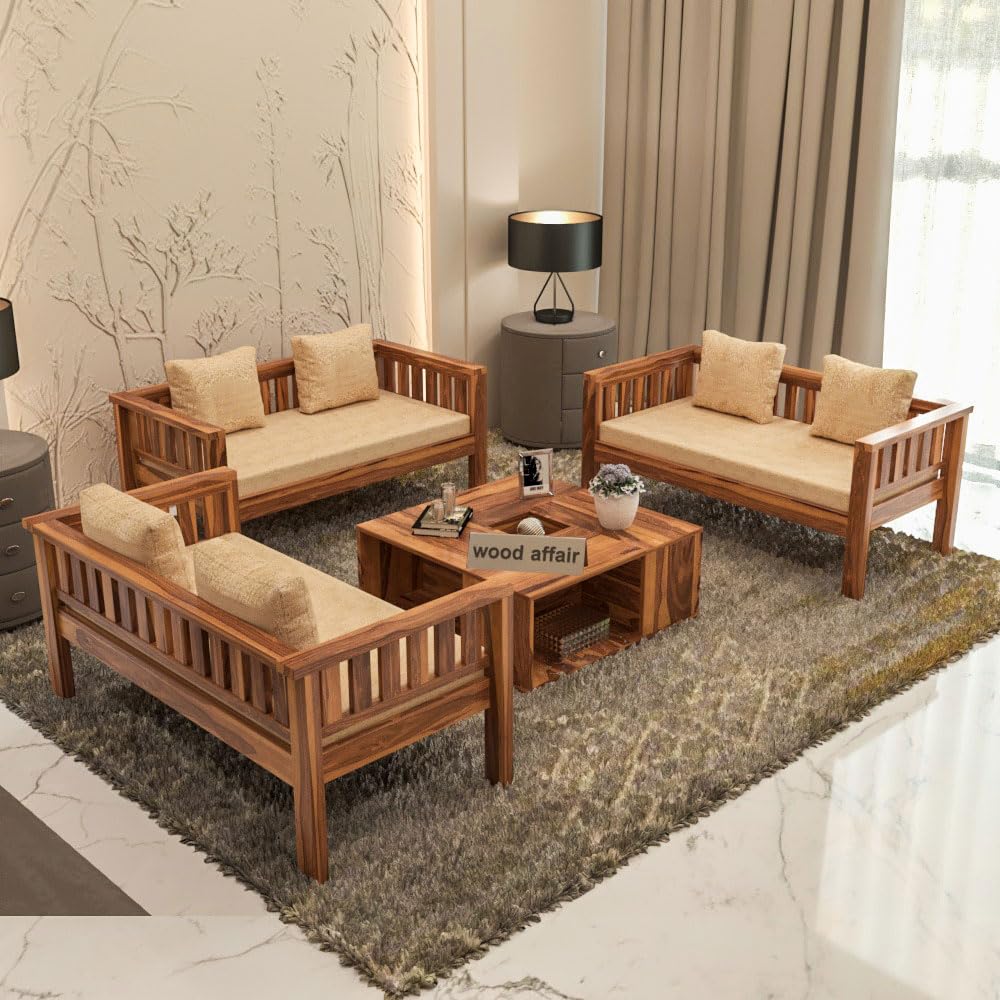 Wooden 6 Seater Sofa Set for Living Room & Drawing Room, Capacity: Six Seater, Seating Type: 2+2+2, Material: Solid Sheesham Wood, Finish: Honey