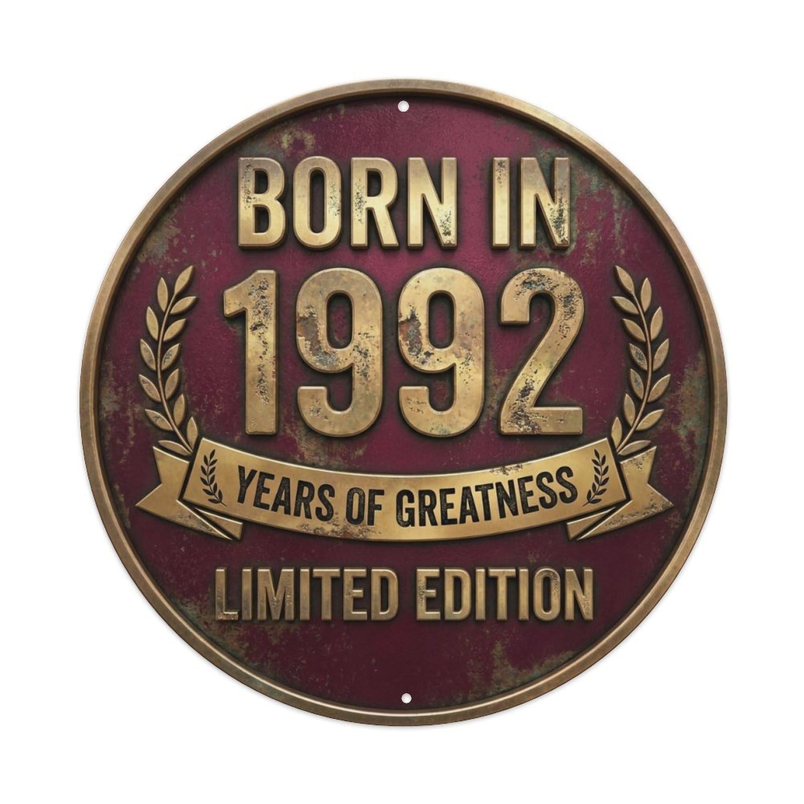Born In 1992 Years Of Greatness Year-Themed Birthday Gift Metal Tin Sign