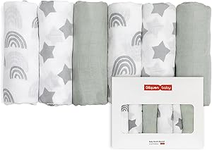 GLLQUEN BABY Musselintücher für Babys, 6 Stück Spucktücher aus Baumwolle 70 cm x 70 cm, saugfähig und atmungsaktiv und ideal zum Reinigen, Abwischen und Abdecken von Neugeborenen
