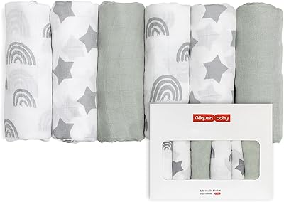 GLLQUEN BABY Musselintücher für Babys, 6 Stück Spucktücher aus Baumwolle 70 cm x 70 cm, saugfähig und atmungsaktiv und ideal zum Reinigen, Abwischen und Abdecken von Neugeborenen