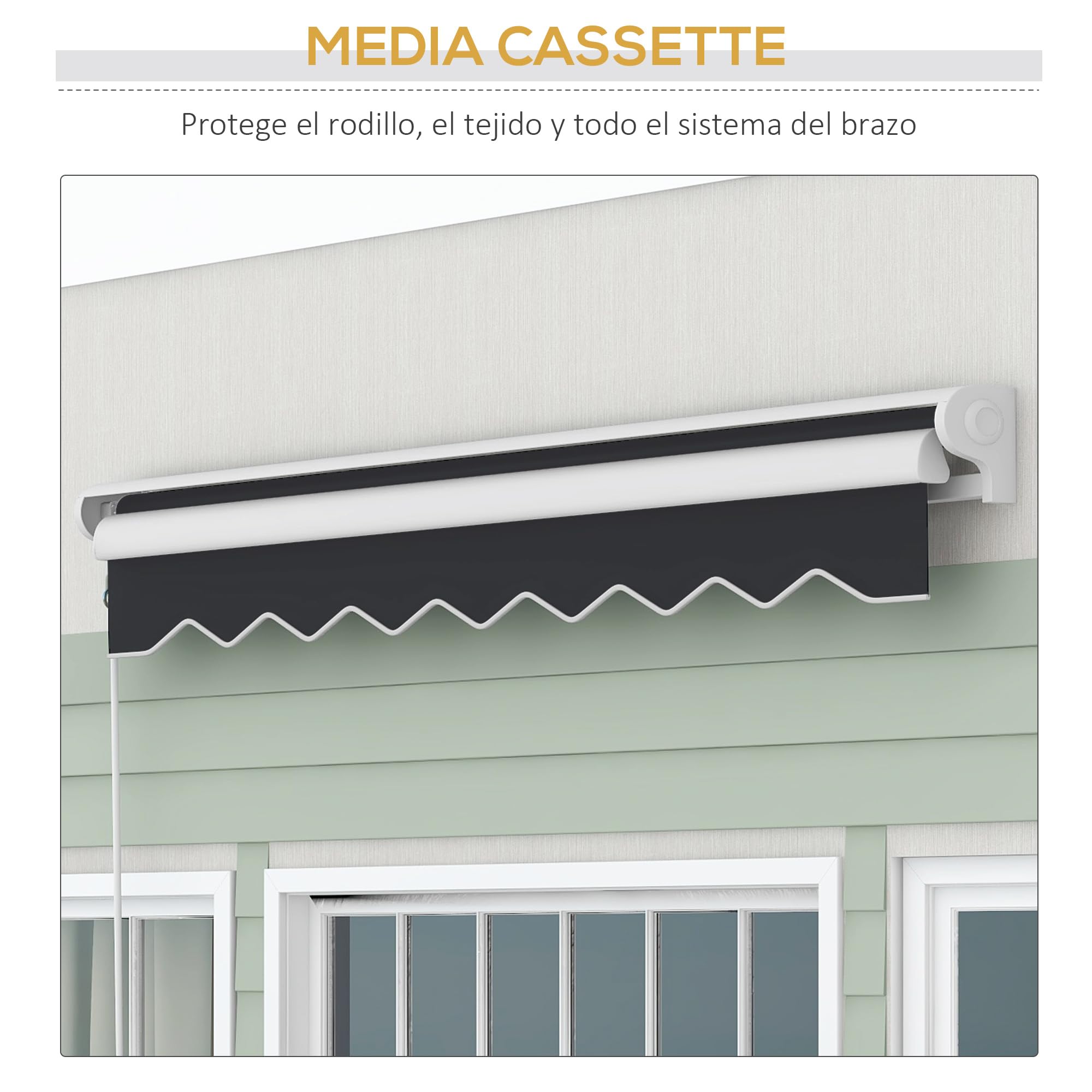 Outsunny Toldo Eléctrico Retráctil y Manual Exterior Terraza 2,5x2 m Gris | con Mando a Distancia, Enrollable con Manivela, Marco de Aluminio, para Jardín Puerta Ventana