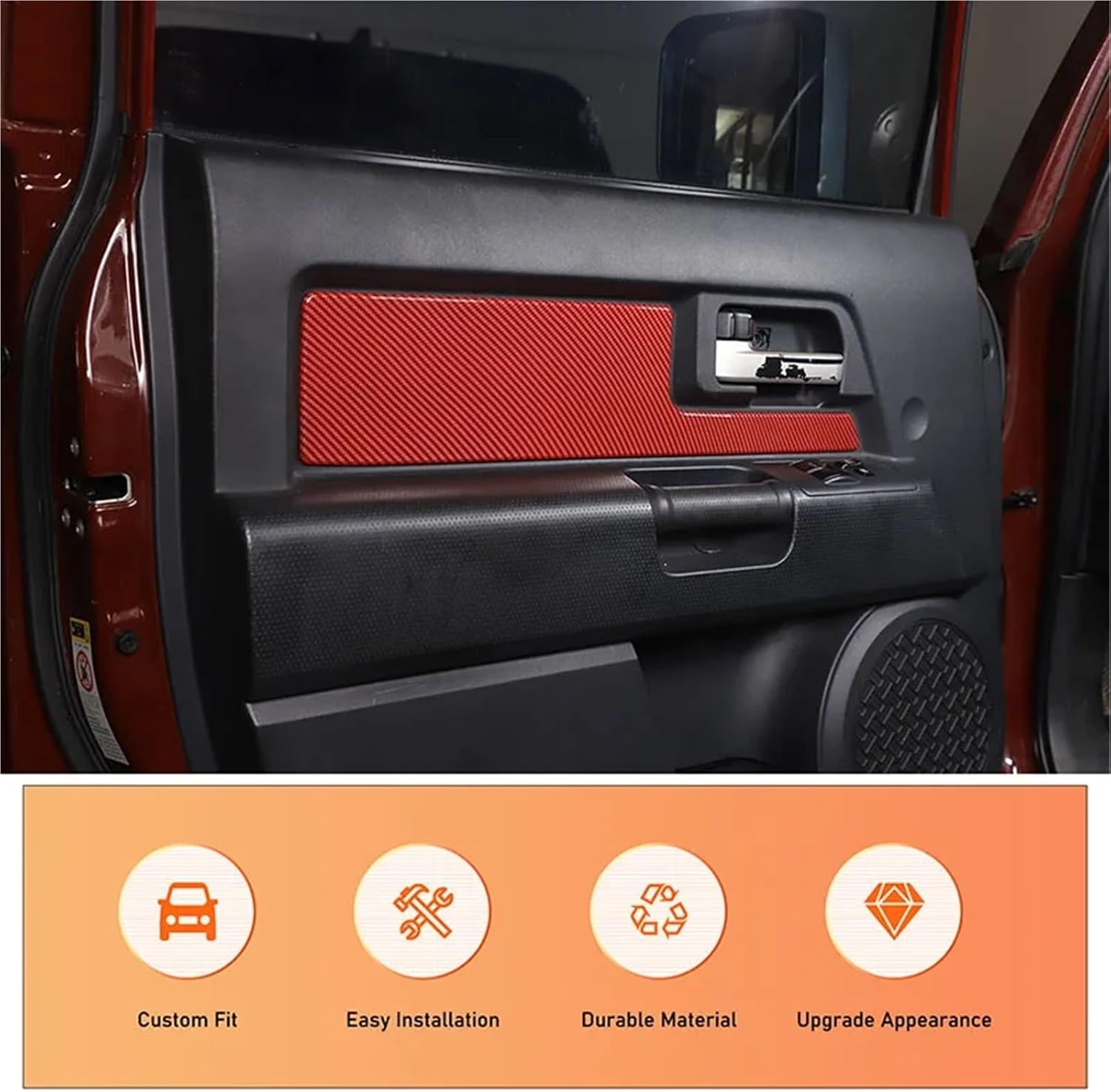 Compatible with Toyota FJ Cruiser 2007-2021 ABS Red Carbon Fiber Car Interior Door Handle Panel Cover Trim Sticker Auto Accessories