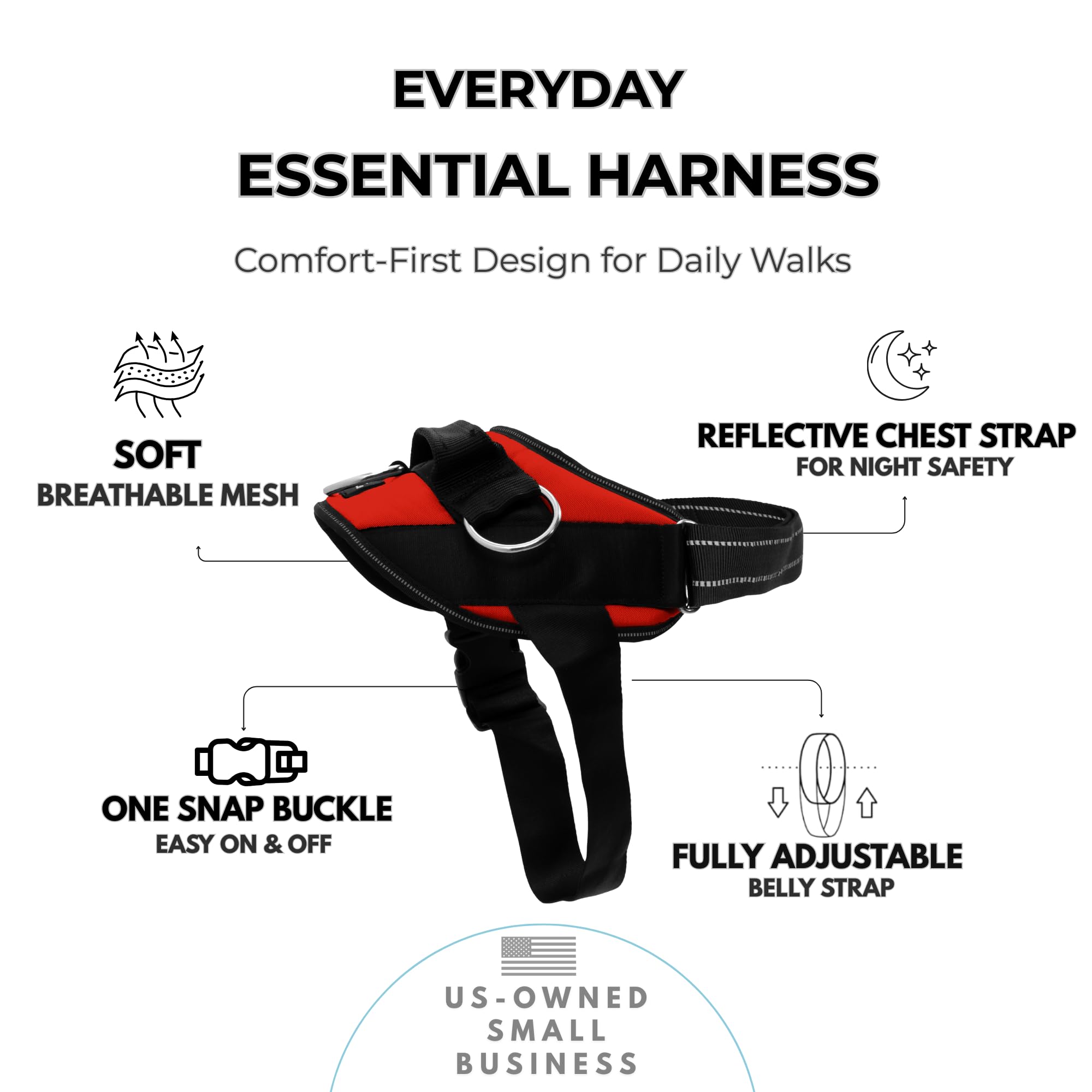 SHAWNCO, Arnés Esencial para Perros, sin Tirar, Transpirable, Totalmente Ajustable y Acolchado para Uso Diario y Entrenamiento (Mustang Red, XS)