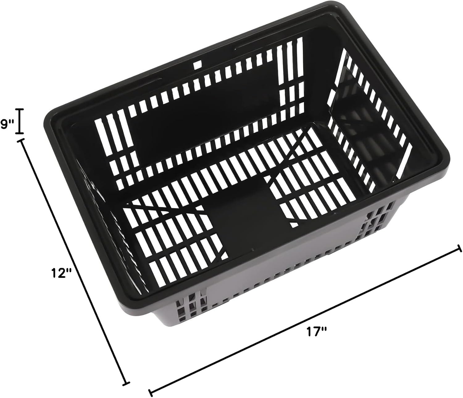 12 Pack Shopping Baskets, 21L/5.5gal Durable Black Plastic Store Shopping Baskets w/Handles Store Retail Baskets,17 * 9 * 12inch Portable Store Baskets Retail Baskets Set for Market,Black