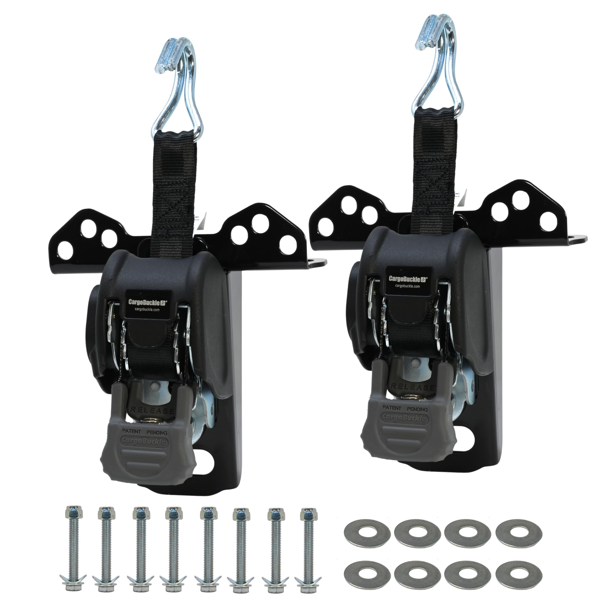 CargoBuckleHeavy Duty Ladder Rack Straps Tie-Down System, Universal Mount for Square/Round Racks, 1-Inch, 1,400 Lbs Break Strength, 466 Lbs Safe Working Load, Double J-Hook, 5ft Straps - 2 Pack