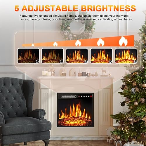 Miniatura 10 de Calentador eléctrico de chimenea de 23 pulgadas, chimenea empotrada con control remoto y pantalla táctil, efectos de llama LED ajustables, pequeña