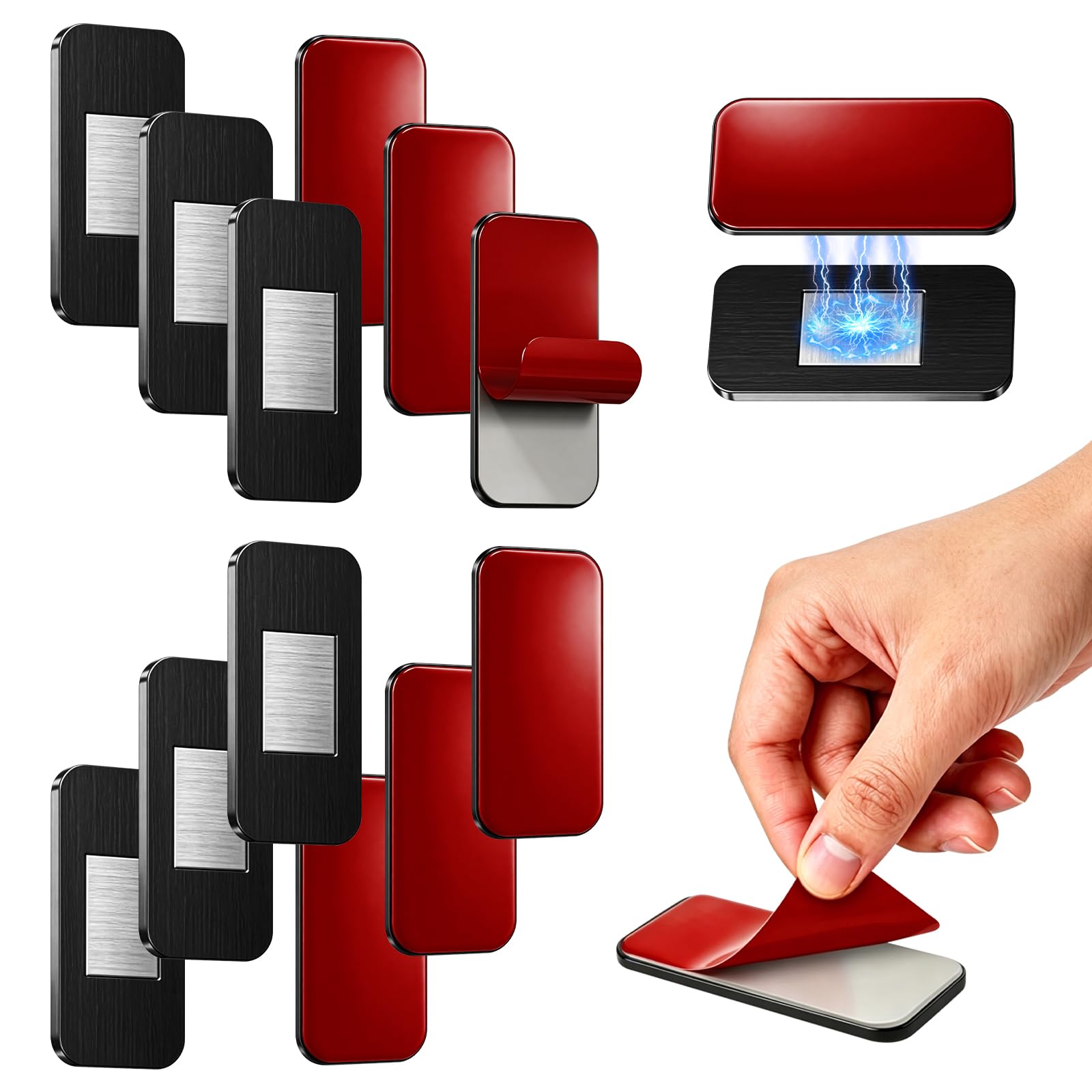 6 Packs Door Magnets Magnetic with Nail-Free Cabinet Door Latches（Black