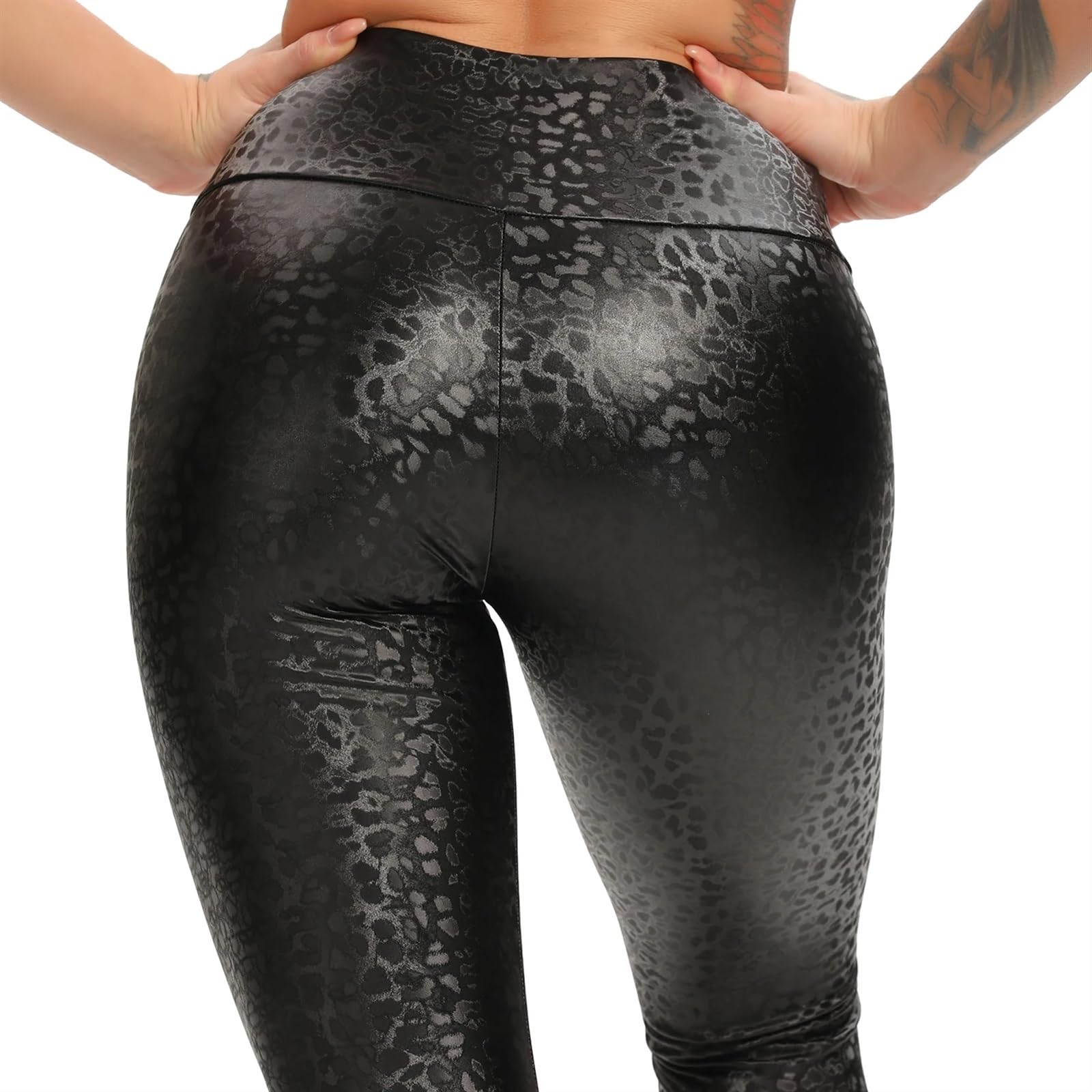 Pantalon yoga mujer Moda mujer PU pantalones de cuero elásticos de cintura alta Leggings de invierno Leggings de cuero delgados pantalones de lana ajustados pantalones de leopardo PU(Black Snake,S)