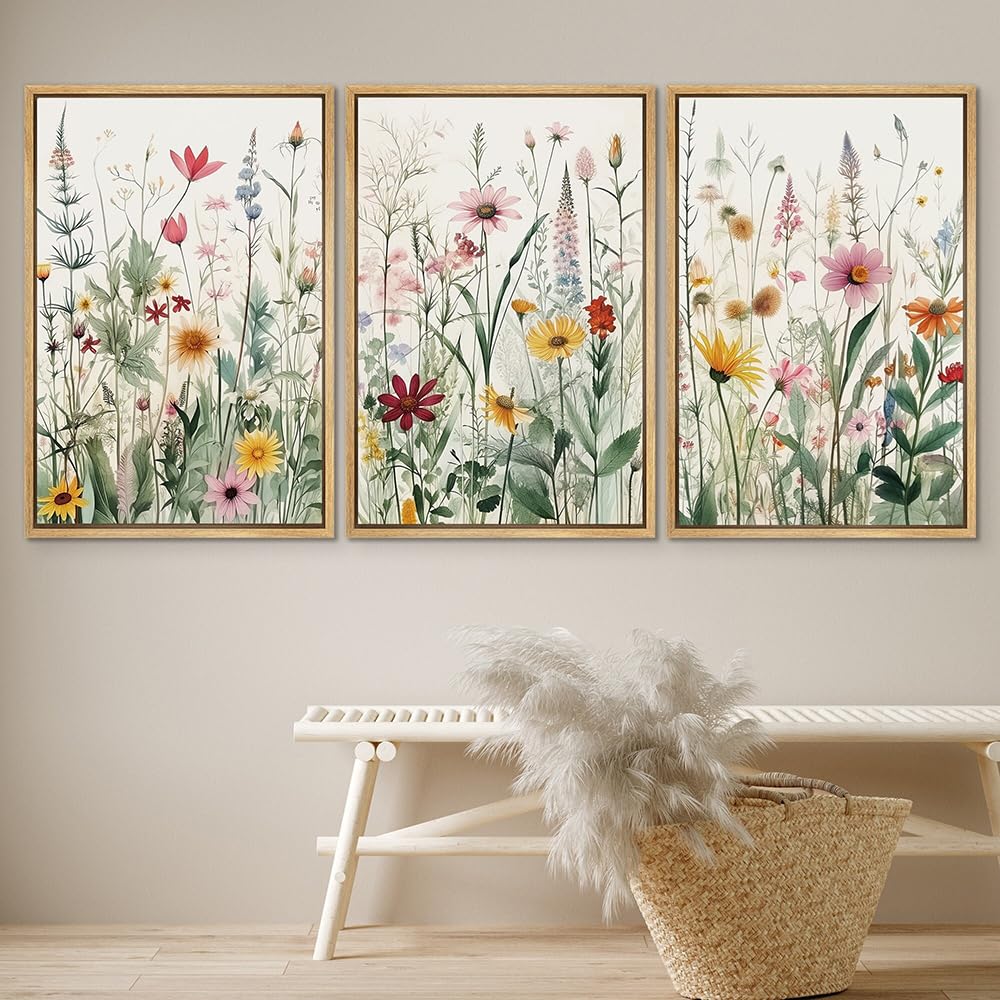 WBYZAC Art Prints-Abstract Watercolor Wildflower Flower Poster Colorful Floral Prints Plant Wall Art Canvas Painting Wall Pictures for Living Kitchen Room Decor-50 * 70cm*3PCS (No Frame)