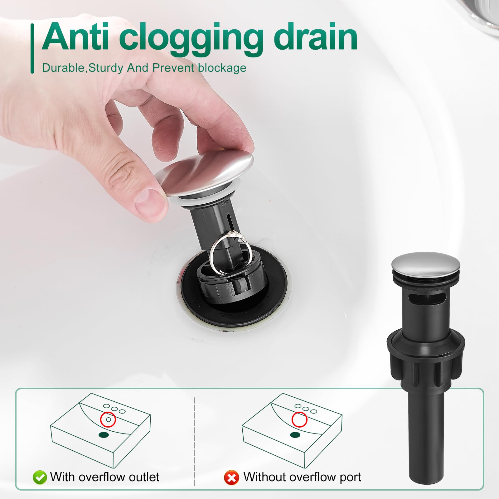 VOTON Brushed Nickel Bathroom Sink Faucet Single Handle Stainless Steel for 1 or 3 Hole Faucet for Bathroom — view 5