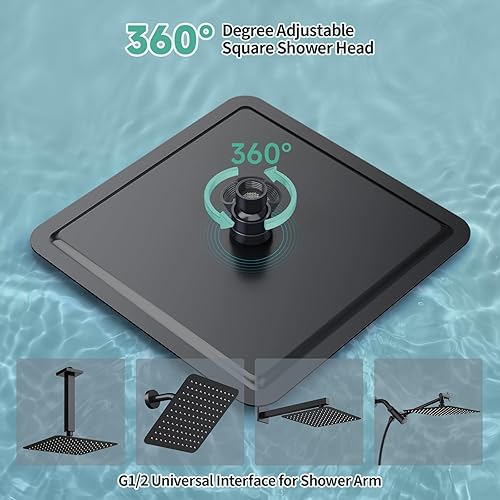 Miniatura 6 de SR SUN RISE Cabezal de ducha de lluvia de 10 pulgadas, cabezal de ducha de lluvia de alta presión de acero inoxidable 304 negro mate