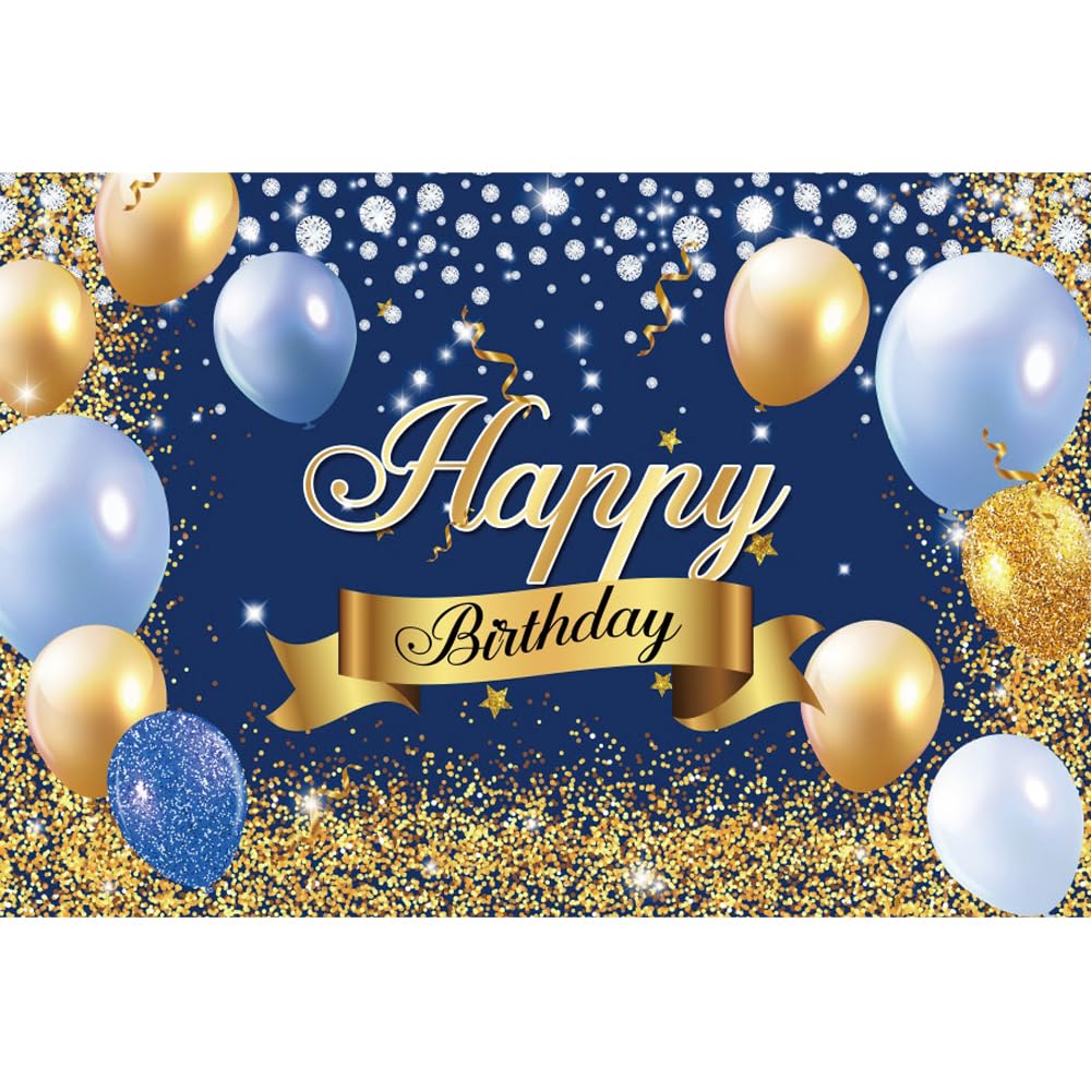 Yeele 3 x 2,4 m königsblauer Hintergrund mit blauen goldenen Luftballons, Diamanten, goldenes Konfetti, glitzernder Geburtstag, Fotografie-Hintergrund für Kinder, Jungen, Geburtstagsparty, Kuchen