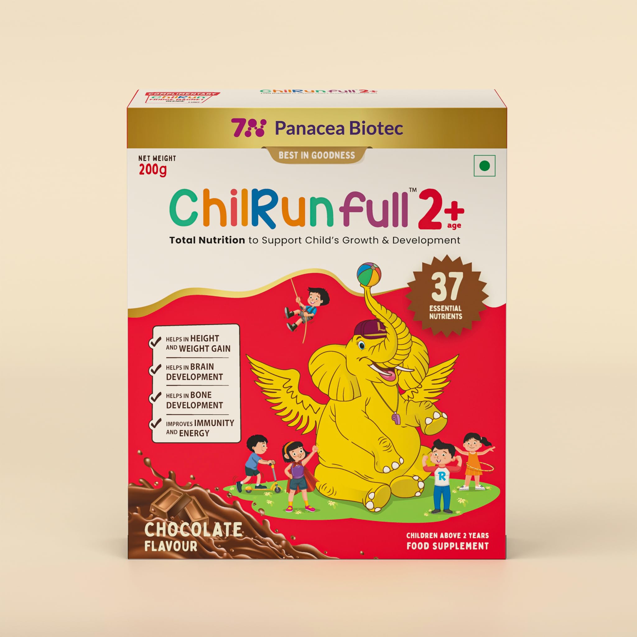 ChilRunfull Nutrition | Kids 2+ years | Chocolate Flavour | 200 gm Carton | 37 Essential Nutrients | Total Nutrition to support Optimal growth | Watch your Kids grow Healthy | Energetic and Strong