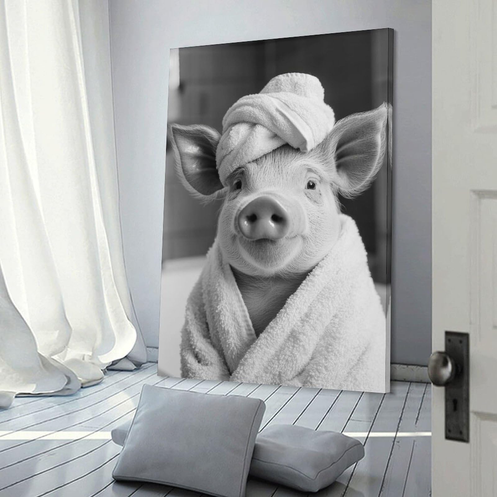Junmoney Frame-Style-12 Pig In A Bathtobe Canvas Art Print 12X18inch(30X45cm), For Apartment Walls, Studios Or Work Areas, An Easy Choice For New Home Styling